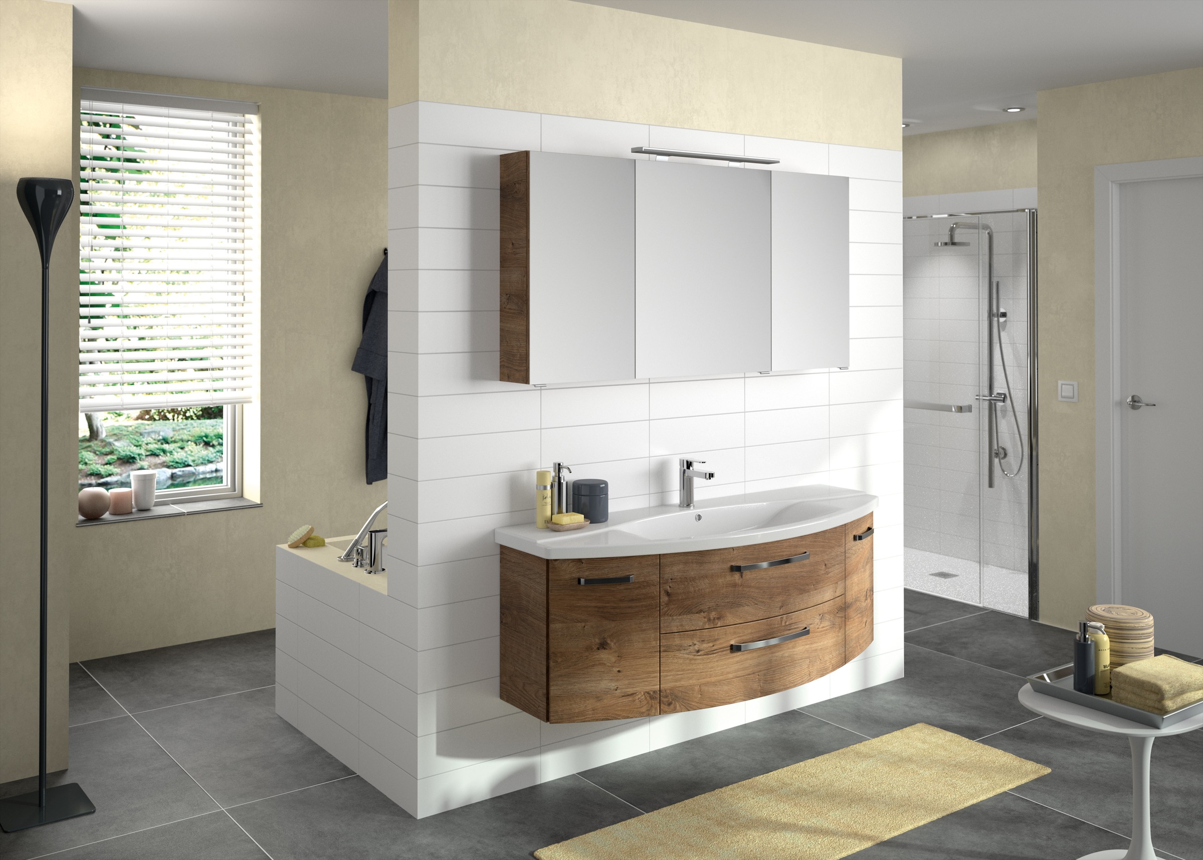 Saphir "Serie 4010 Keramik-Waschtisch mit Unterschrank, 144 cm breit" Waschplatz mit 2 Türen, 2 Schubladen, Badmöbel-Set mit Waschtisch