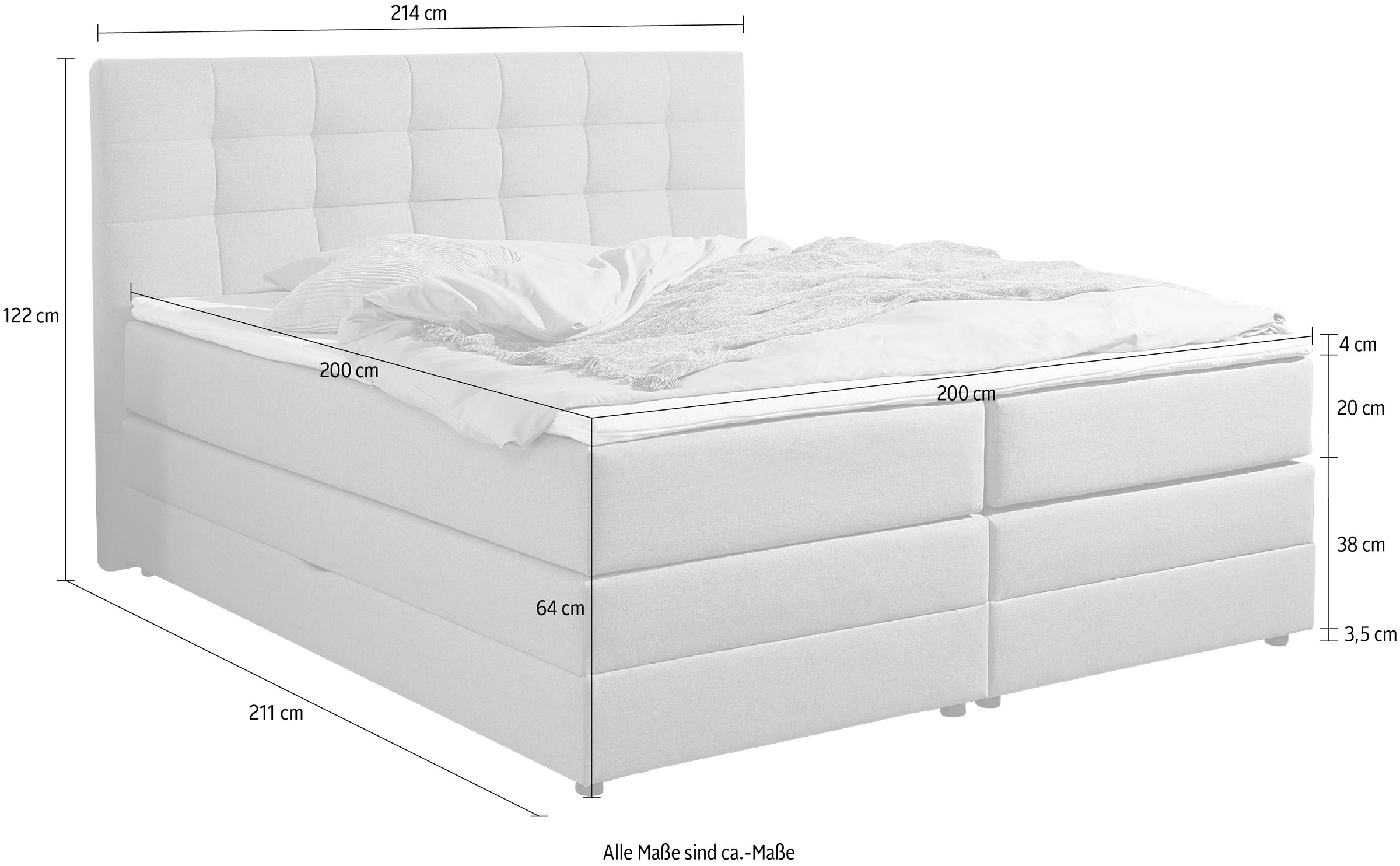 Places of Style Boxspringbett »Ethan«, inkl. Topper und geräumigen Bettkasten erhältlich in H2, H3 und H4