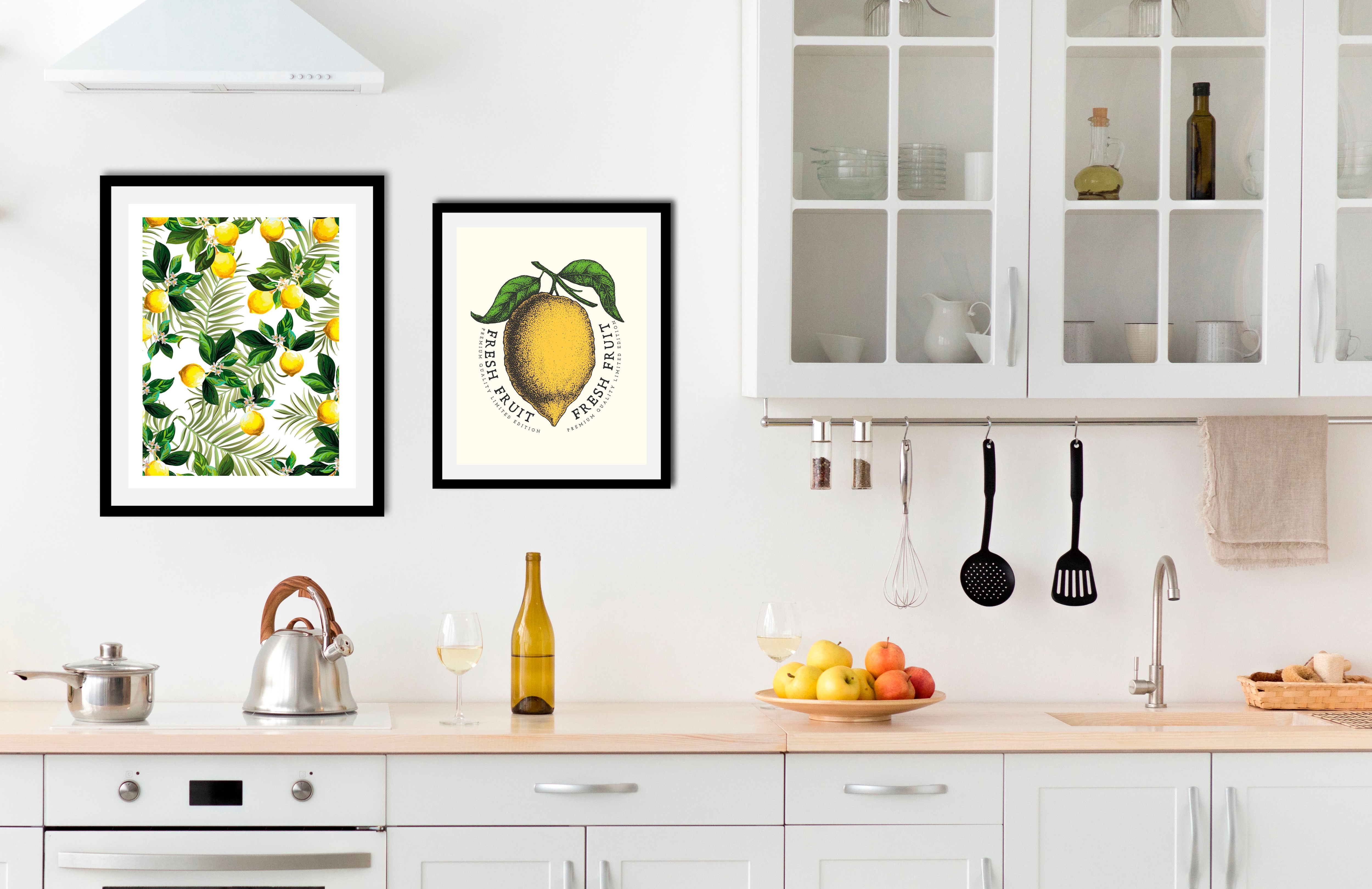 queence Bild "Set Citrus" Art Essen Kunst Lebensmittel Obst Obst Bilder Schriftzug Schriftzüge 1 Stk. tlg. gerahmt