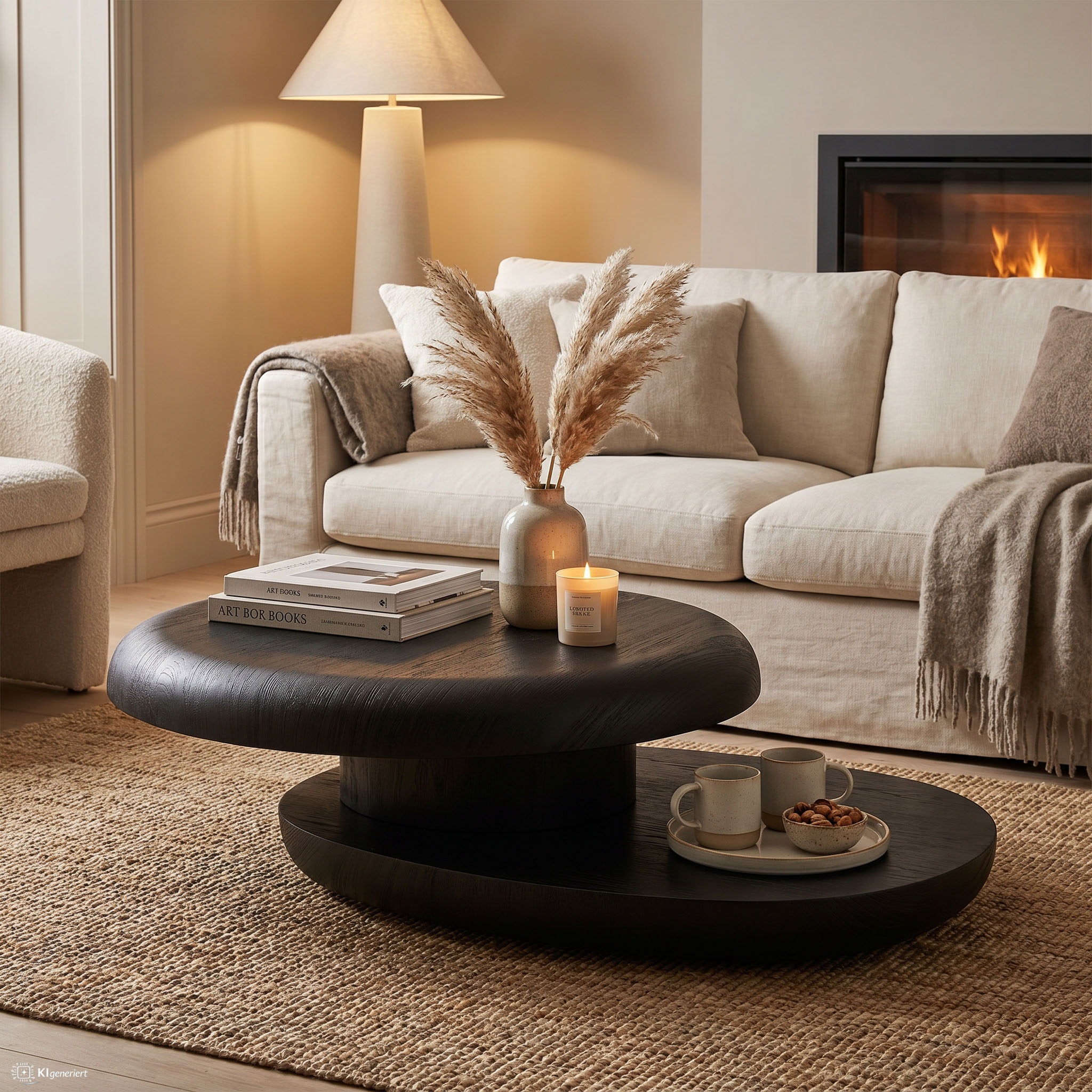 SalesFever Couchtisch "drehbar - runder Design-Wohnzimmertisch aus Holz" 1 Stk. tlg. Stilvoller & moderner Tisch mit Echtholzfurnier, Ø 90 cm