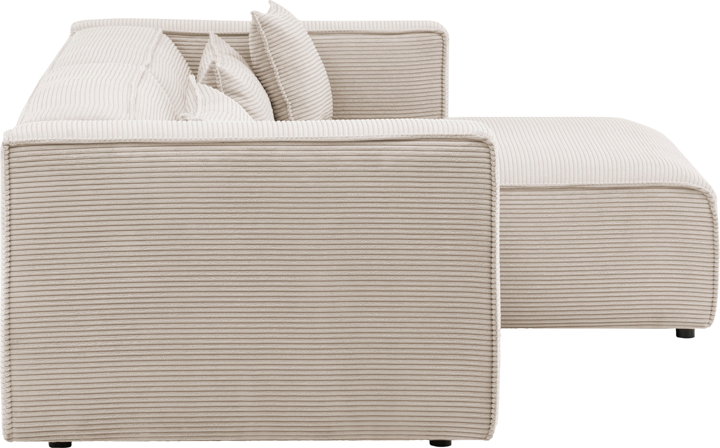 LeGer Home by Lena Gercke Ecksofa »PIARA mit Kedernaht in Cord oder Leinenoptik, moderne Couch in L-Form«, wahlweise Ottomane rechts/links, schwarze Füsse, bequemer Sitzkomfort
