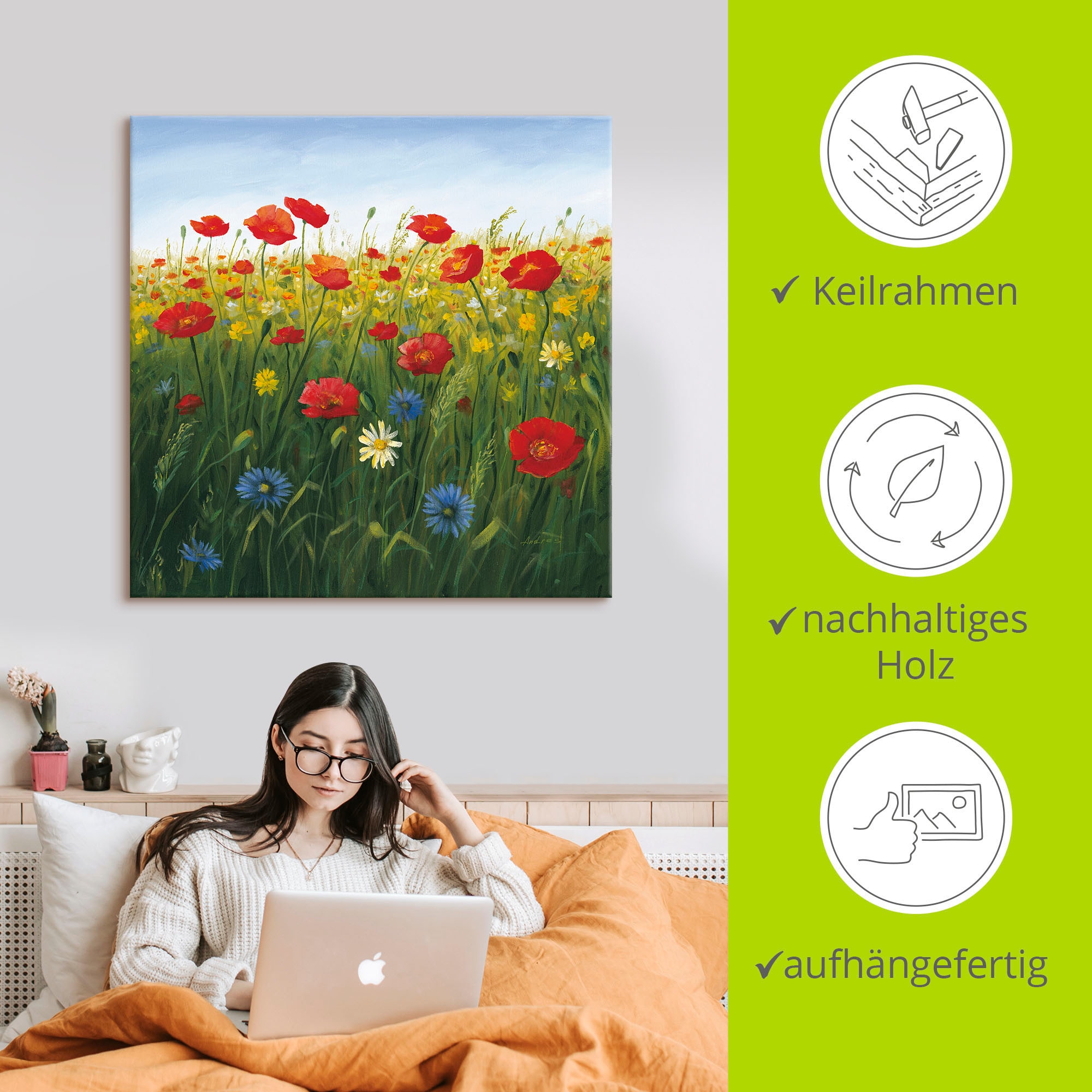 Artland Wandbild »Mohnblumen Landschaft I«, Blumenwiese, (1 St.), als Alubild, Outdoorbild, Leinwandbild, Poster in verschied. Grössen
