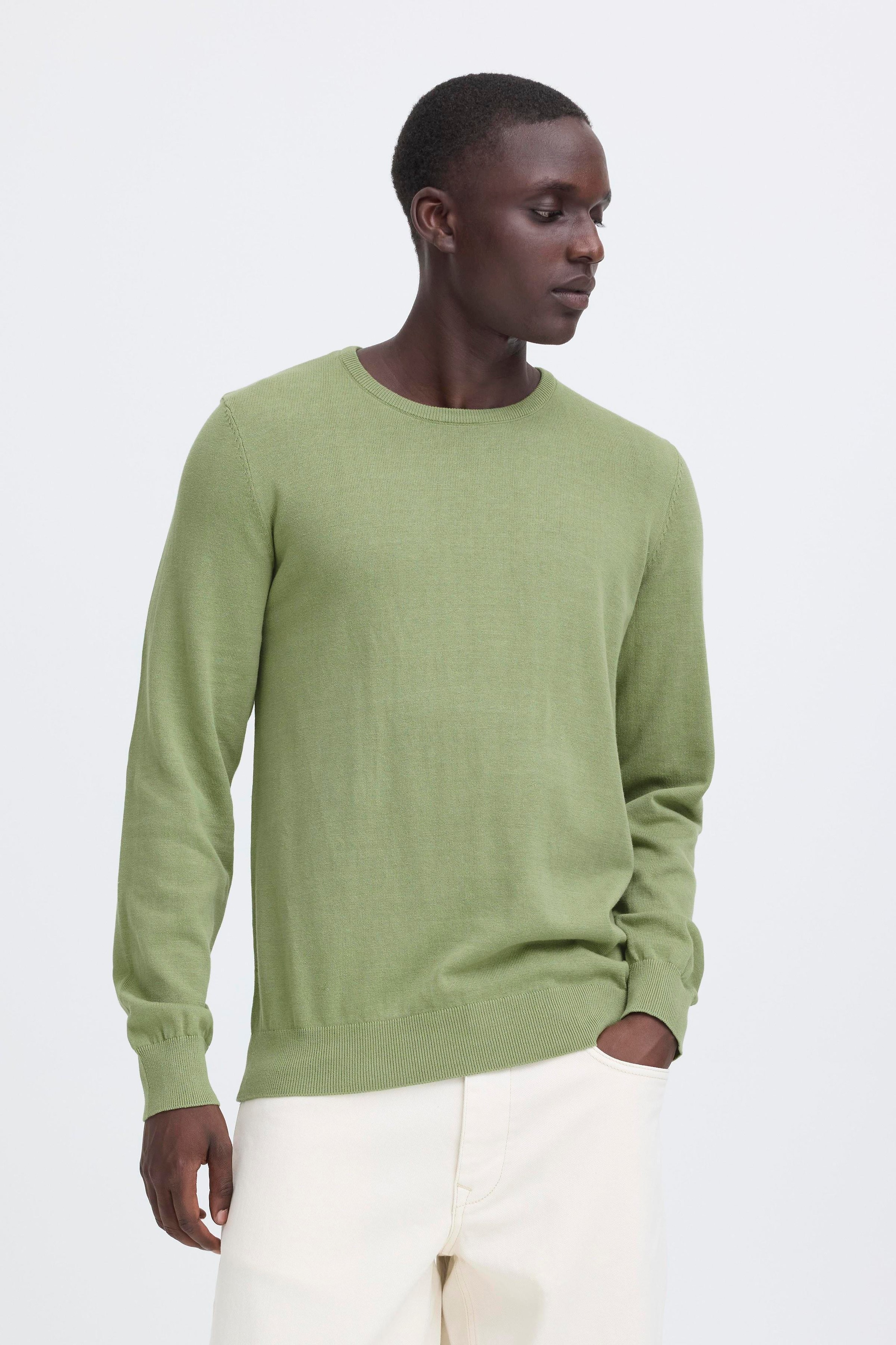 Blend Oil Grün Strickpullover "Bhbray Crew Knit" Mit Rundhalsausschnitt, Aus Baumwolle, Regular Fit, Langarm, Unifarben