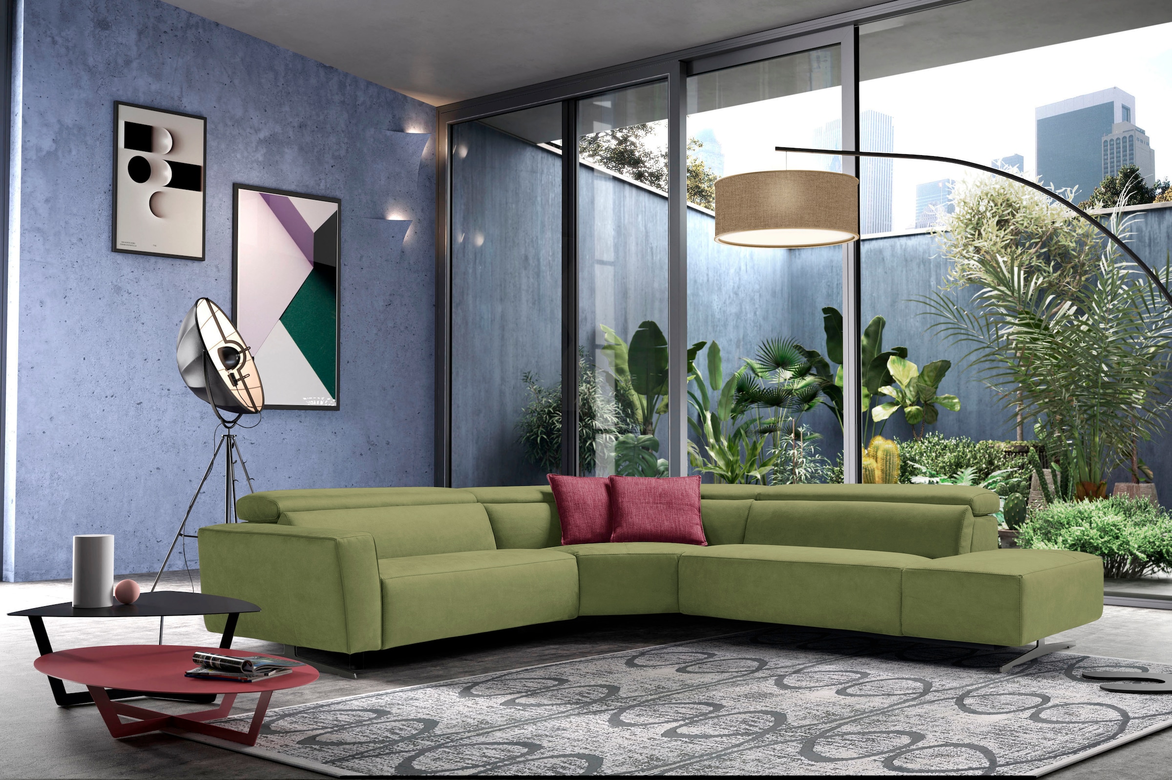 Egoitaliano Ecksofa "Stefanie-e, Designsofa der Extraklasse, bequem mit hohem Sitzkomfort" mit Relaxfunktion und verstellbaren Kopfteilelementen