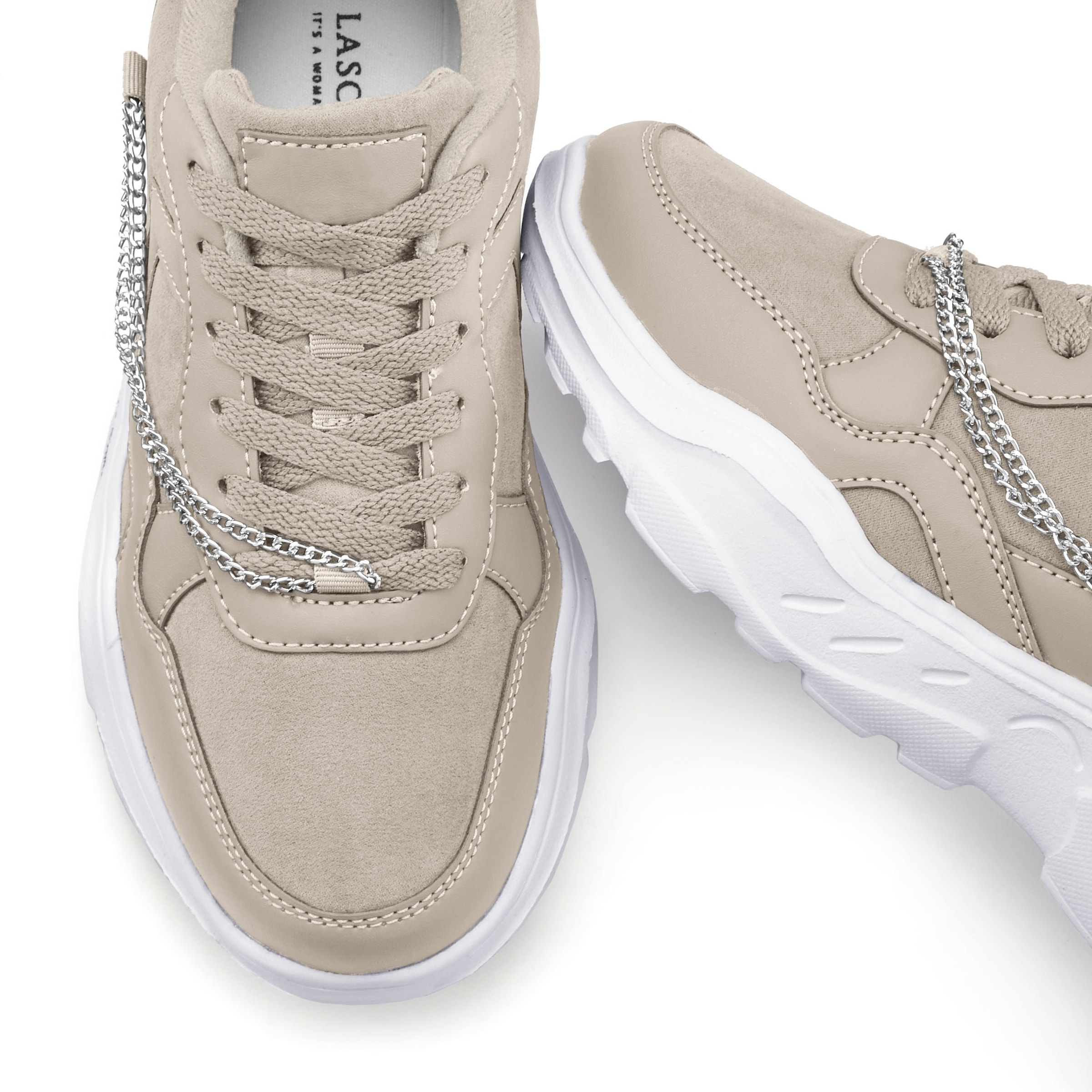 LASCANA Sneaker, mit Chunky-Sohle & Ketten, Schnürhalbschuhe, Freizeitschuhe VEGAN