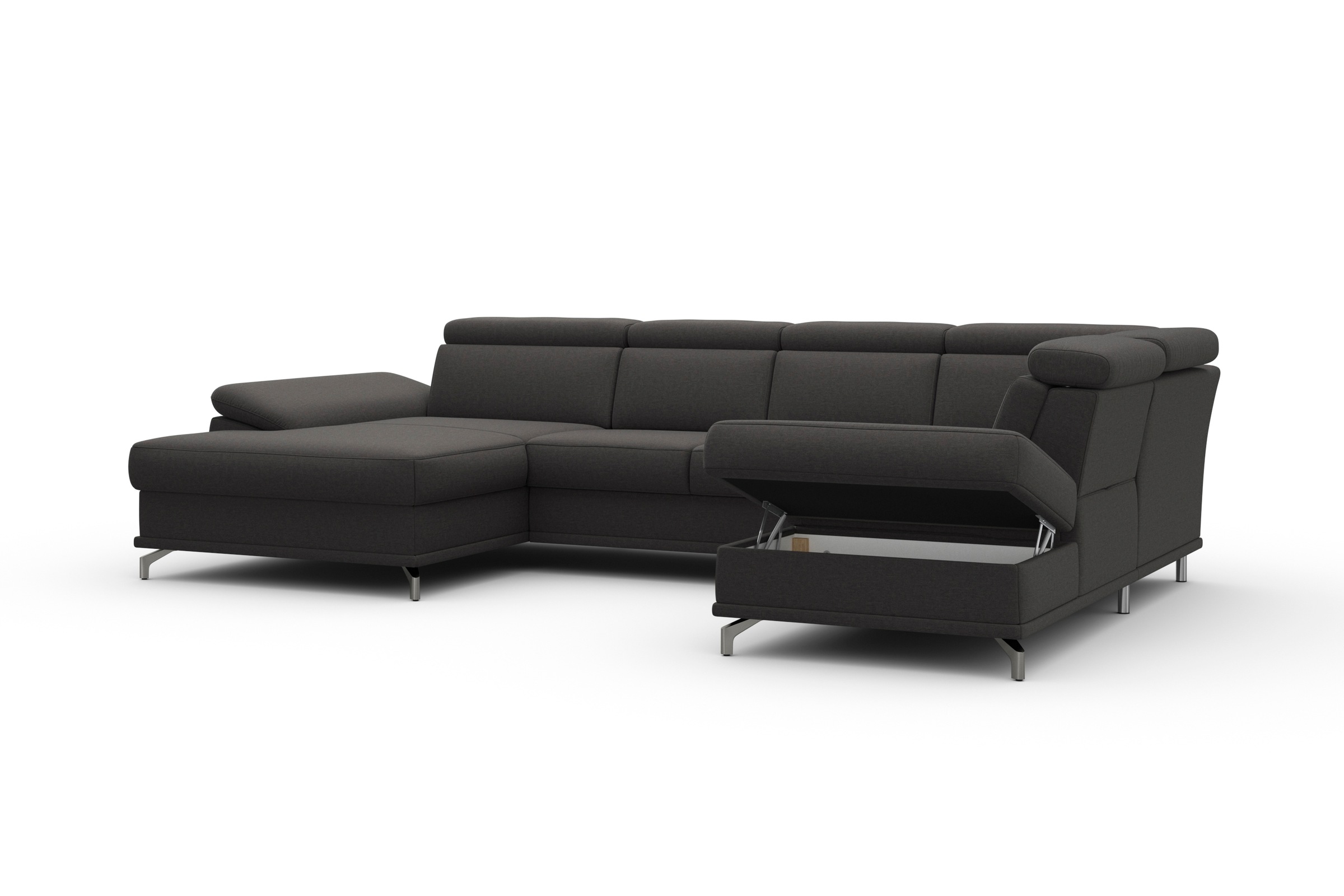 sit&more Wohnlandschaft »Cabrio U-Form, mit Sitztiefenverstellung, Arm- und Kopfteilverstellung«, 3 Nierenkissen, Federkern, optional Bettfunktion und Stauraum