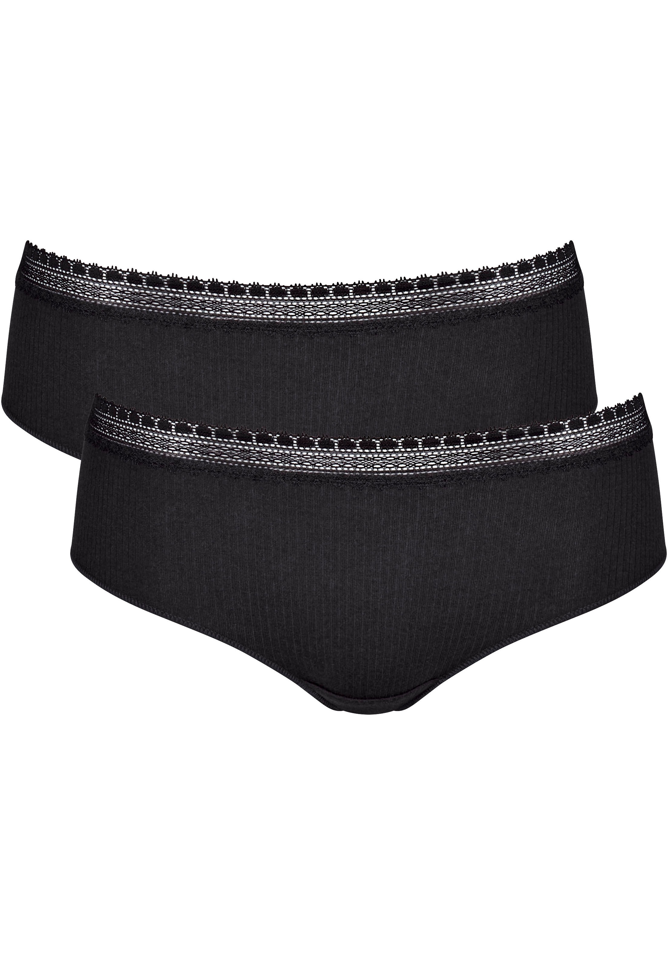 sloggi Hipster "GO Ribbed" 2er Pack, Feinripp, Stretch-Spitze, Baumwollmix, bequem, elastisch, weich