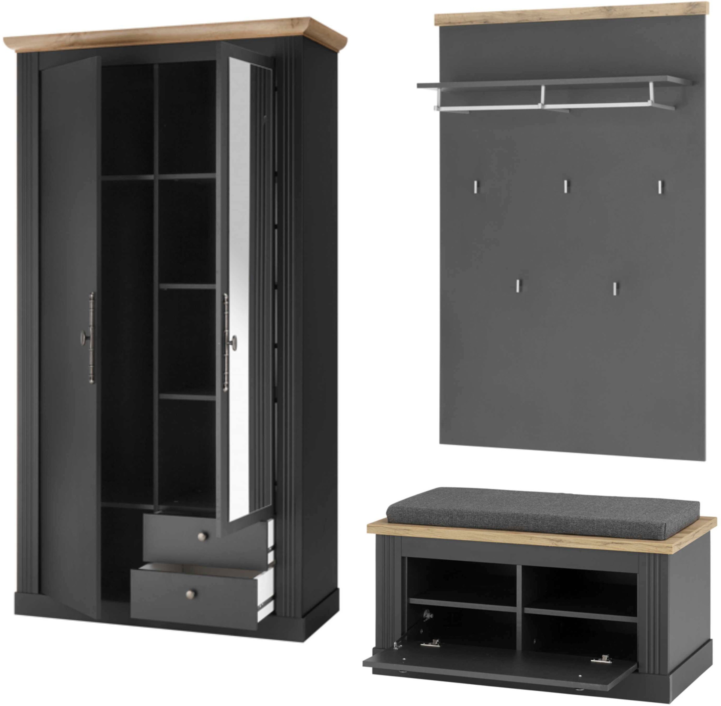 Home affaire Garderoben-Set »WESTMINSTER TOPSELLER!«, (3 St., Schuhbank, Paneel, Garderobenschrank), im romantischen Landhausstil