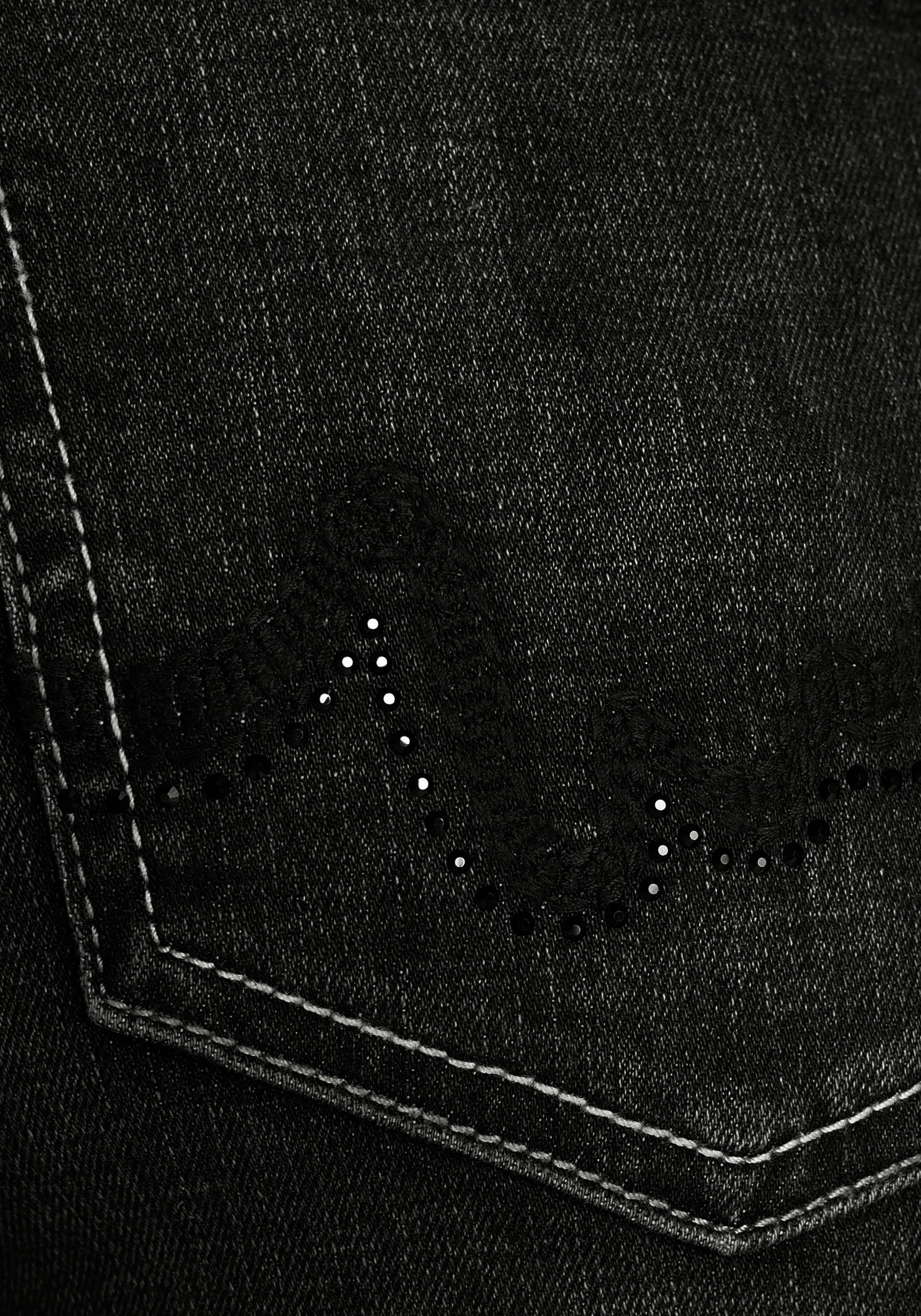MAC Gerade Jeans »Melanie Wave-Glam«, Glizernsteinchen und Stickerei auf den hinteren Taschen