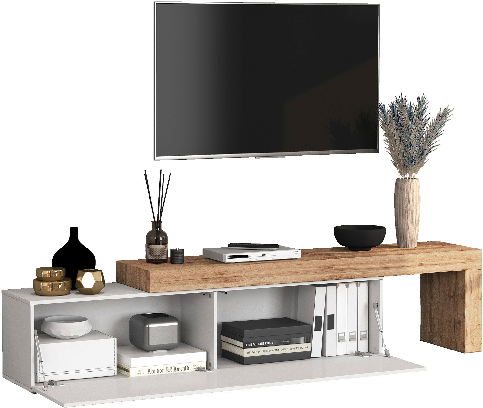INOSIGN Lowboard »Chronos TV-Board, TV-Schrank«, (1 St., Breite verstellbar von 190 bis 350 cm), Breite 270 cm TV-Board,Lowboard,1 Klappe und ein L-Förmiger Aufsatz