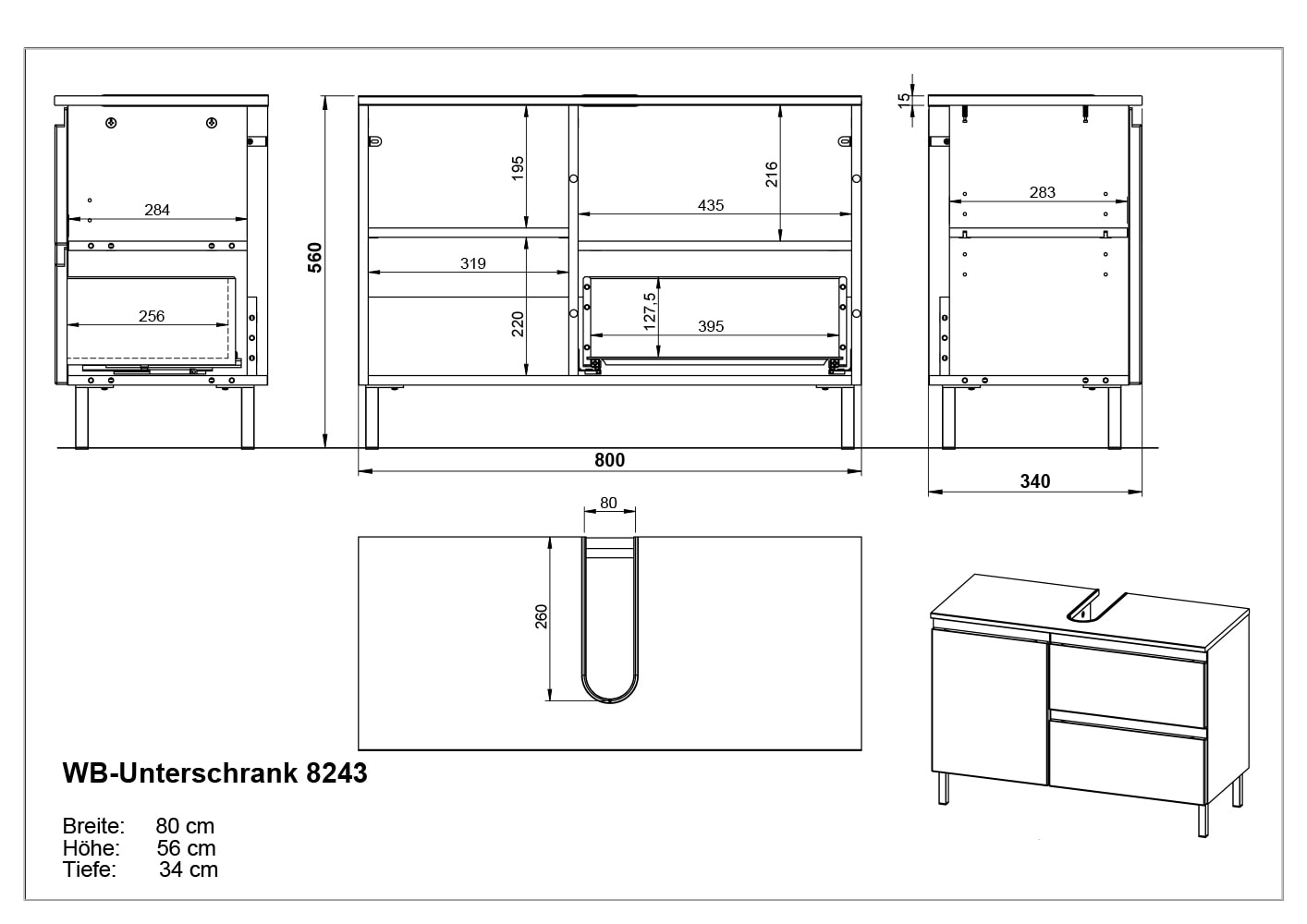 GERMANIA Waschbeckenunterschrank »Scantic«, (1 St.), mit Siphonausschnitt