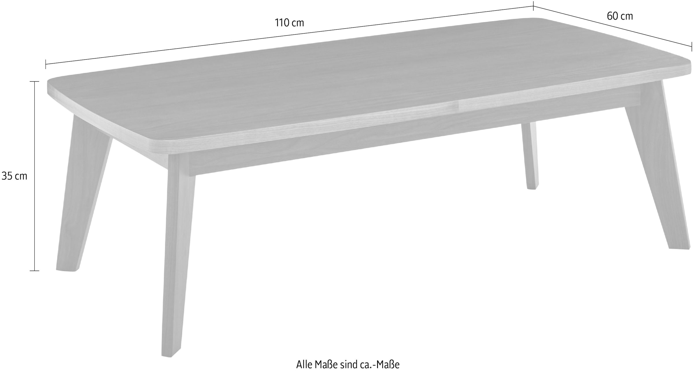 Home affaire Couchtisch »Orlando«, Breite 110 cm, Gestell aus Massivholz, leicht abgerundete Kanten