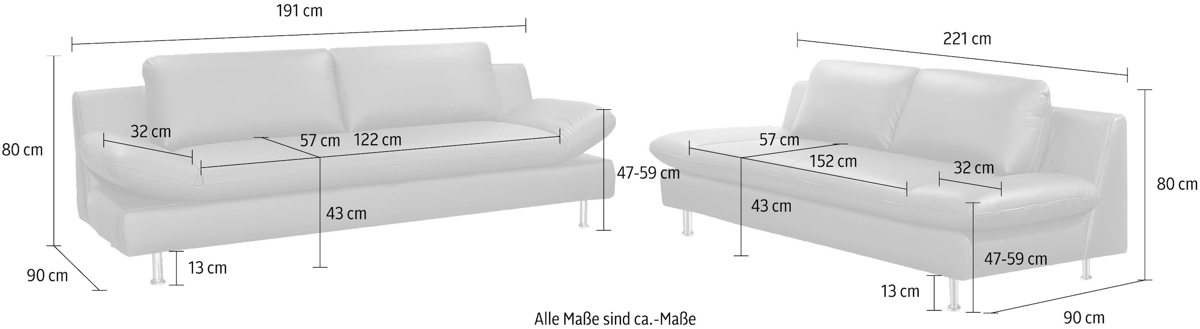 PLACES OF STYLE Polstergarnitur »Redding«, (Set, 2 tlg.), bestehend aus 2- und 3-Sitzer