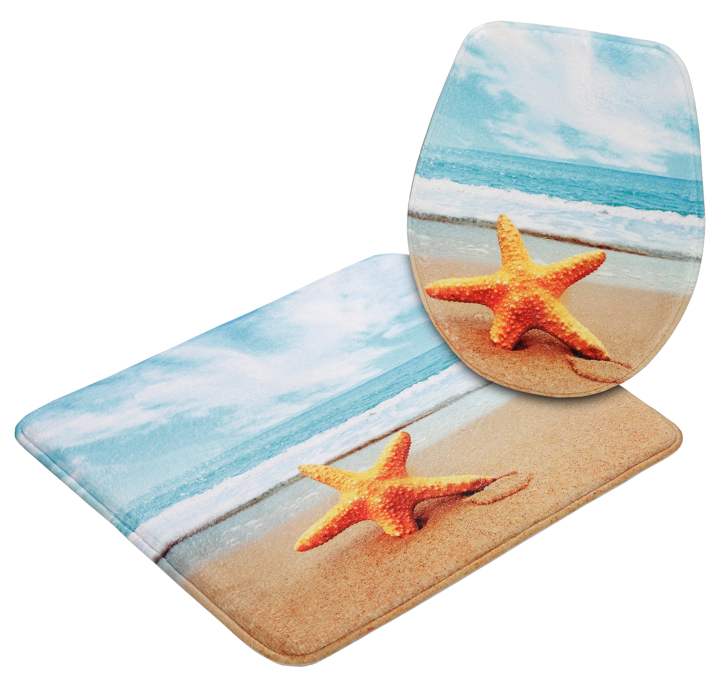 my home Badematte »Seestern«, rutschhemmend beschichtet-Memory Schaum, fussbodenheizungsgeeignet-schnell trocknend-strapazierfähig, Badteppich, Naturmotiv, Strand, Badematten auch als Set erhältlich