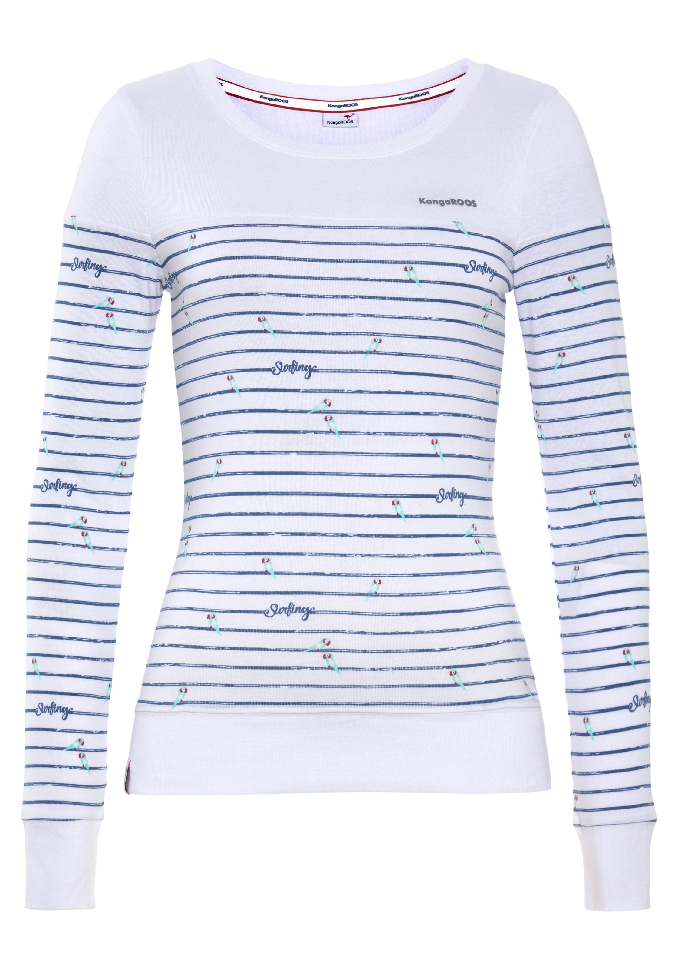Schweiz minimalistischem - Jelmoli-Versand Langarmshirt, online mit Streifen-Print KangaROOS KOLLEKTION Vögel NEUE & bestellen bei