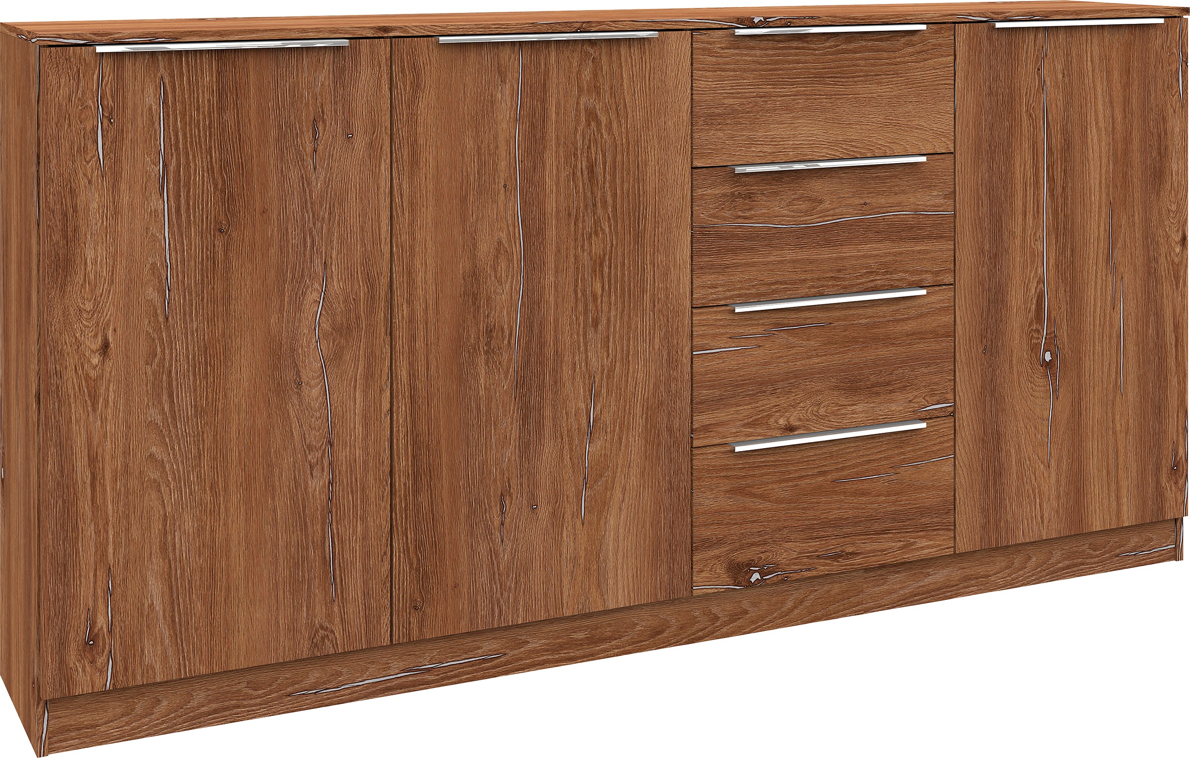 borchardt Möbel "Oliva, Breite 200cm, moderne Kommode mit glänzenden Metallgriffen" viel Stauraum, Türen und Schubladen, Einlegeböden verstellbar