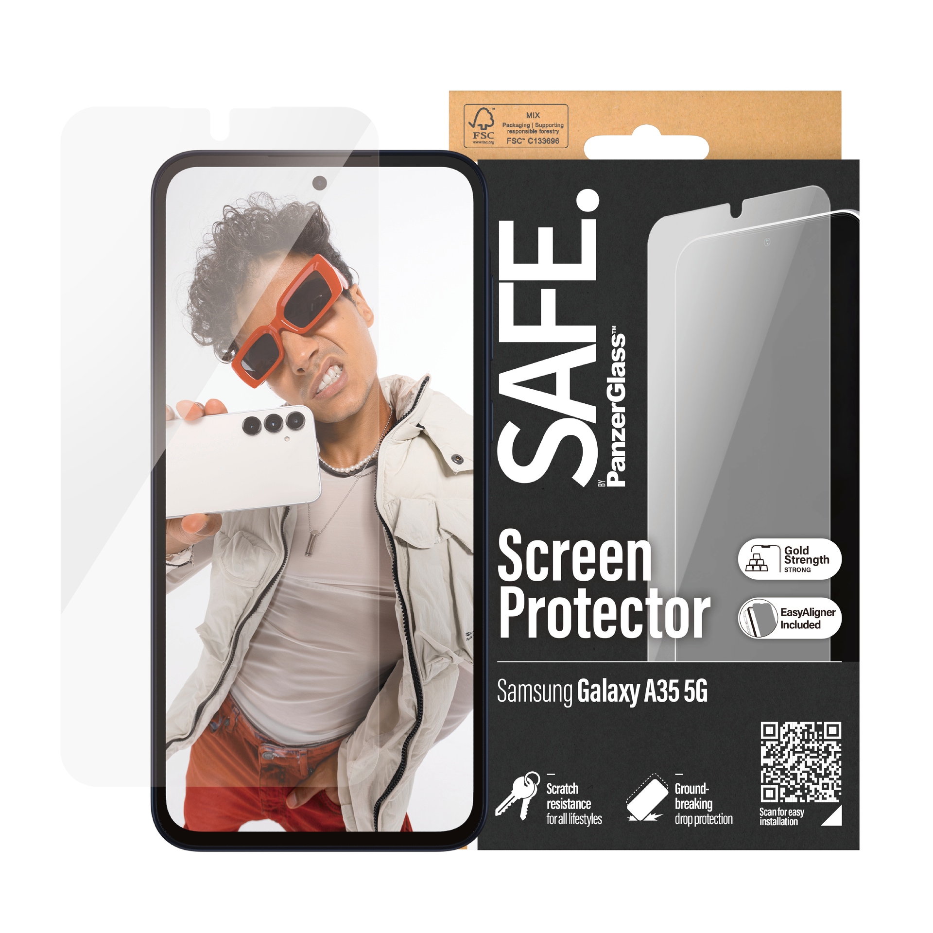 SAFE by PanzerGlass Displayschutzglas »Ultra Wide Fit Screen Protector« für Samsung A35 5G Displayschutzfolie, Displayschutz, Bildschirmschutz stossfest kratzfest