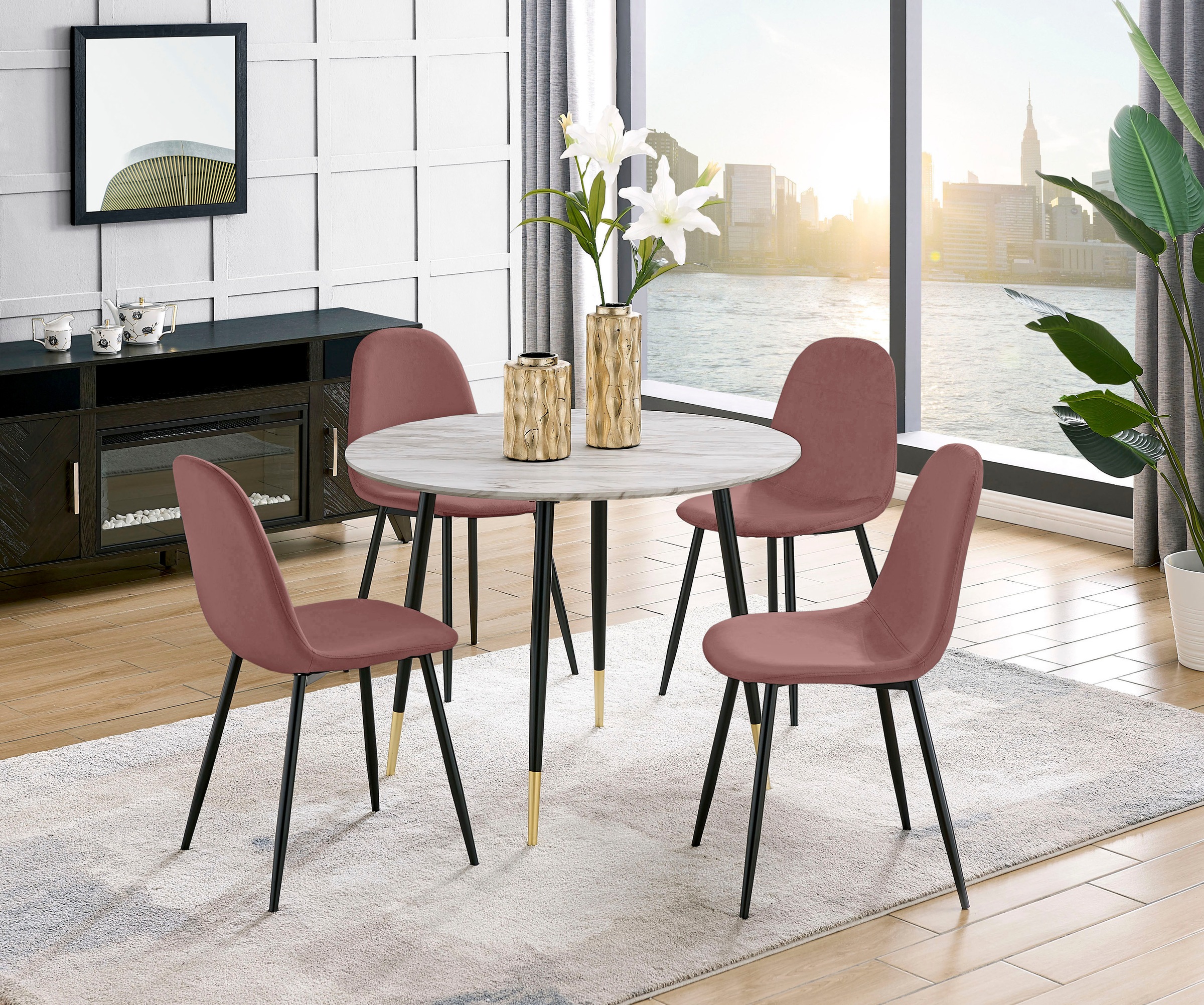 Leonique Essgruppe »Eadwine, TOPSELLER! Sitzgruppe Esstisch plus 4 Esszimmerstühle«, (Set, 5 tlg., Esstisch plus 4 Esszimmerstühle), Esstisch plus 4 Stühle in verschiedenen Farben