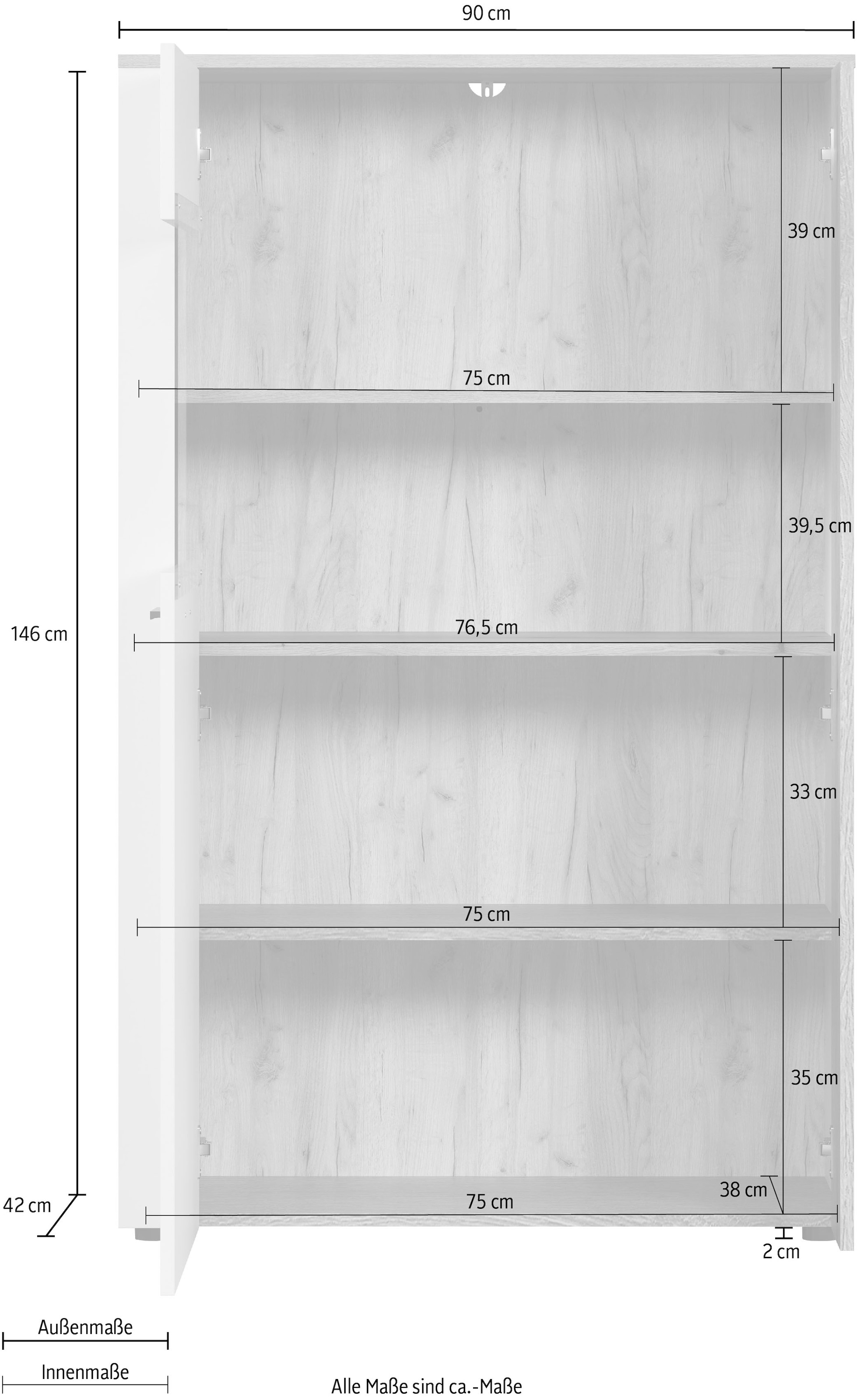 INOSIGN Standvitrine »Linz«, (1 St.), Stauraumvitrine mit eleganten Hirnholzapplikationen - 90/42/146 cm