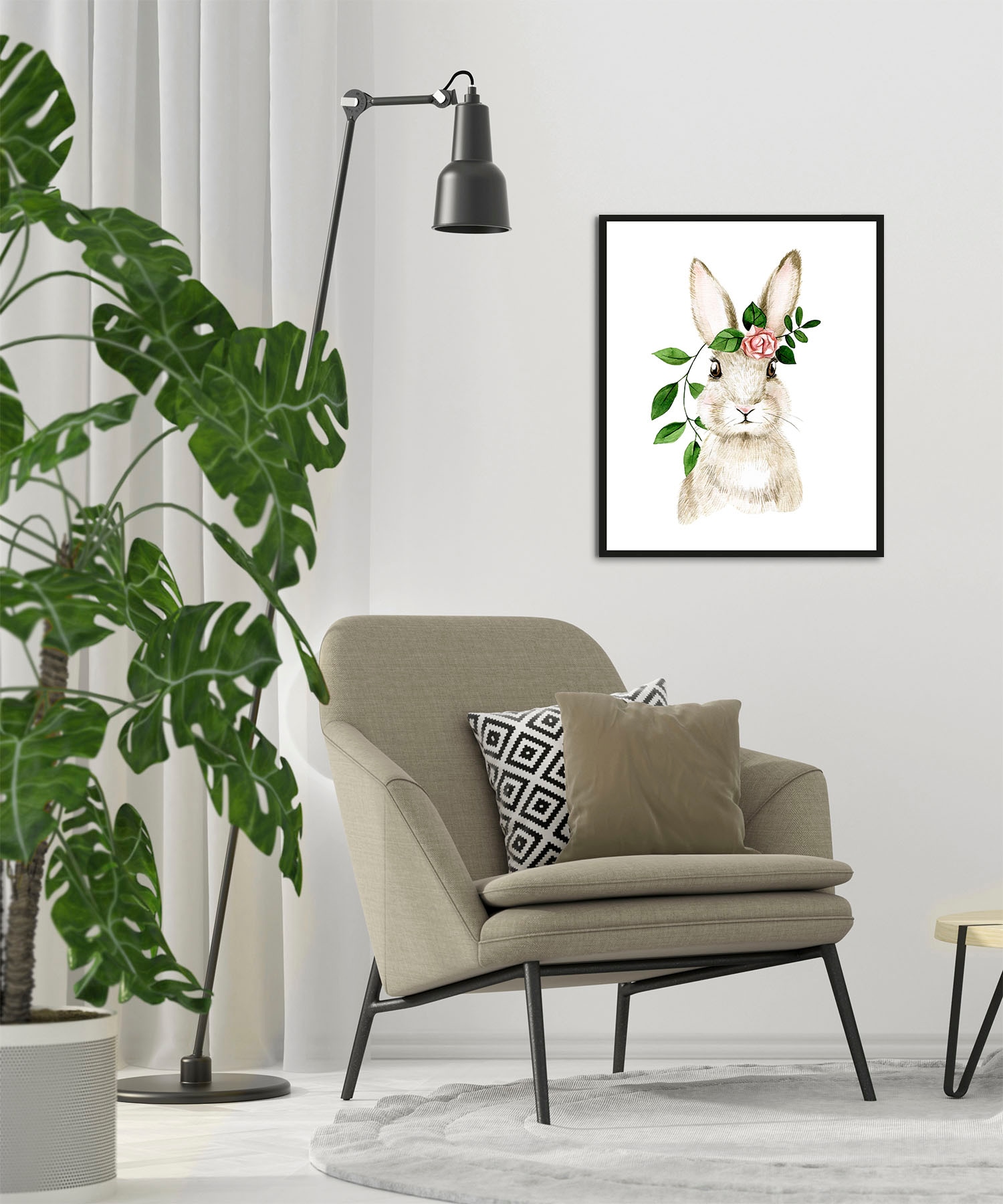 queence Bild »Akatosch«, Hase-Hasen-Haustiere-Kunst-Ostern-Blumen, (1 St.), mit Rahmen, schwarz