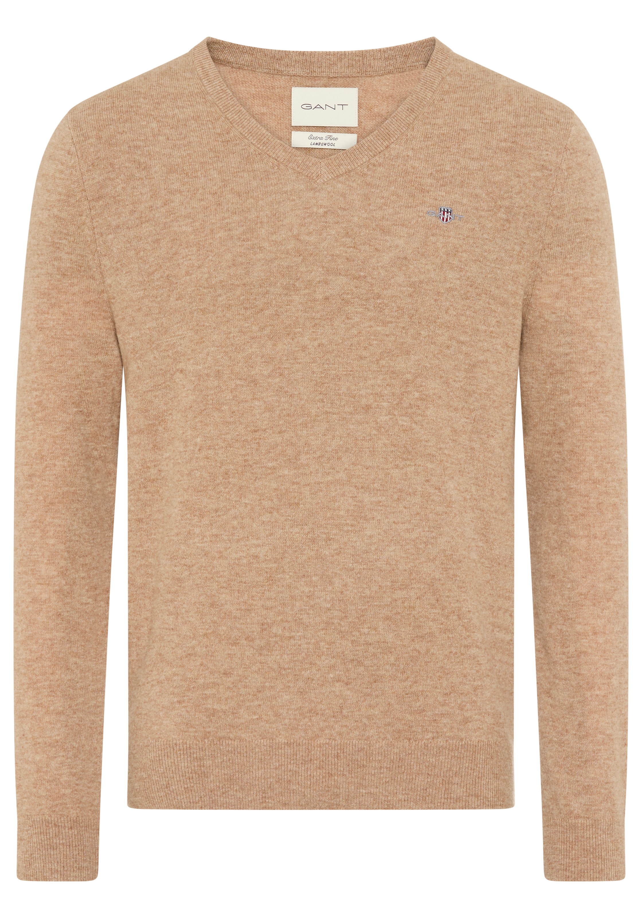 Gant V-Ausschnitt-Pullover "EXTRAFINE LAMBSWOOL V-NECK" mit Logostickerei