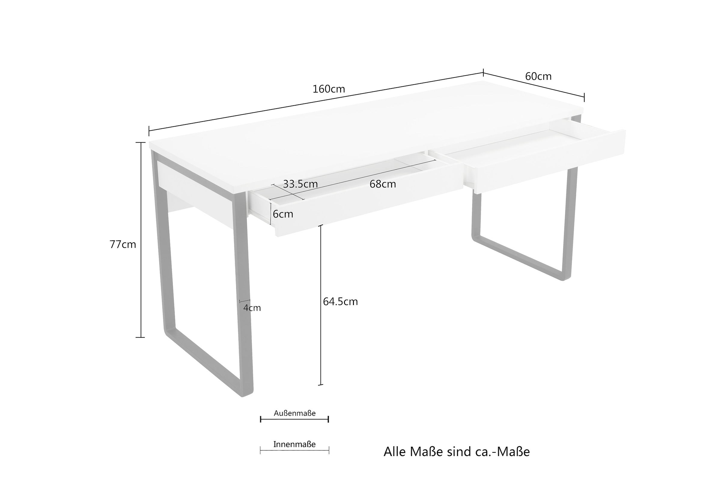 Places of Style Schreibtisch »Moid, Computertisch im modernen Design,«, Breite 120/140/160 cm, mit Metallbeinen & Schublade