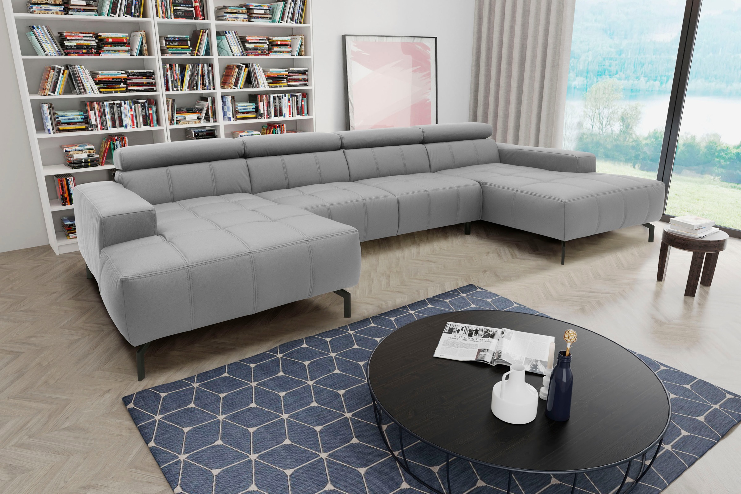 DOMO collection Wohnlandschaft »Cunelli tolle Sitznähte als Designelement, fester Sitzkomfort, U-Form«, wahlweise mit Kopfteilverstellung, bodenfrei