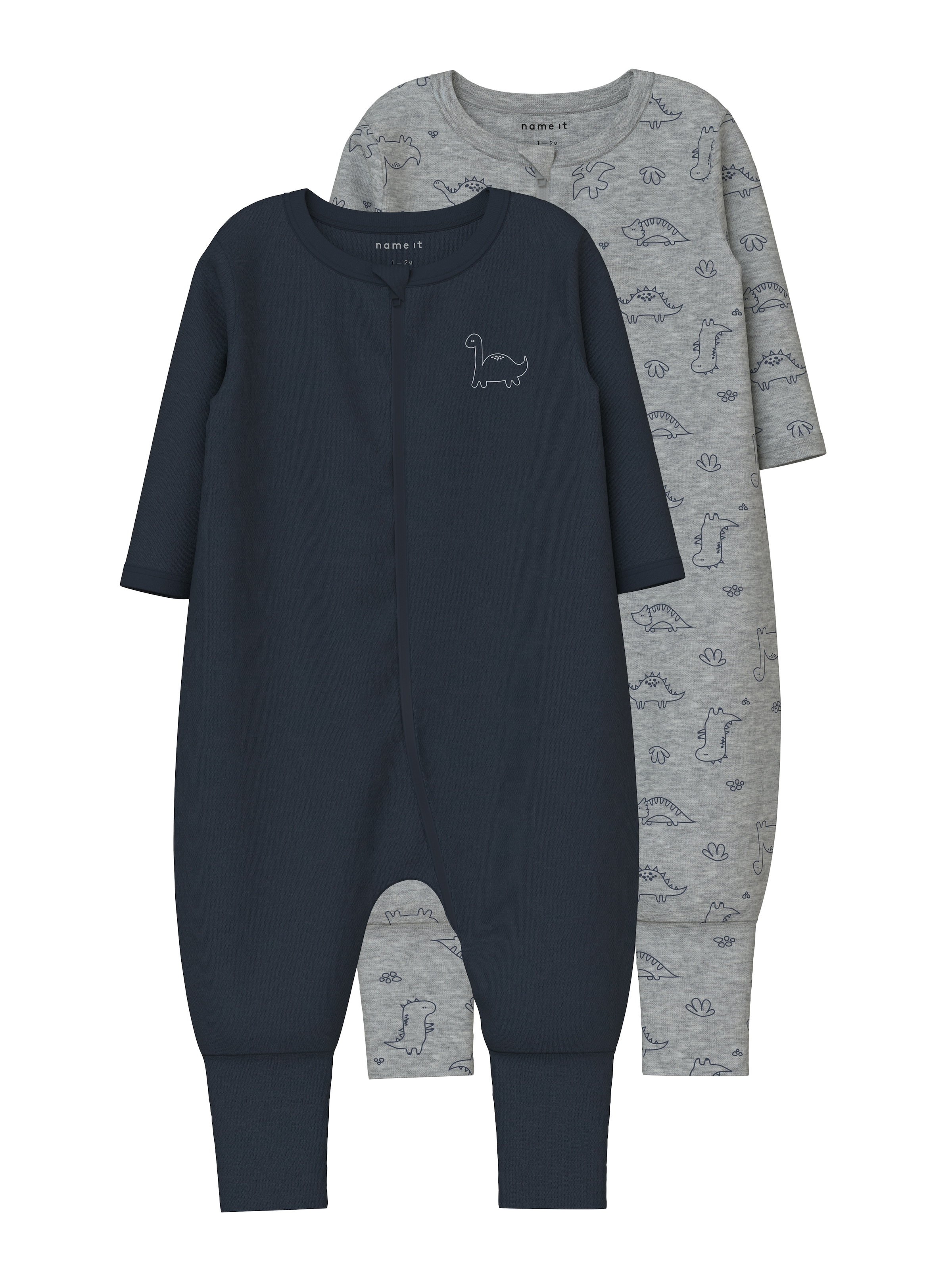 Name It Schlafanzug »NBMNIGHTSUIT 2P ZIP FF GREY DINO NOOS«, (Packung, 2 tlg.)