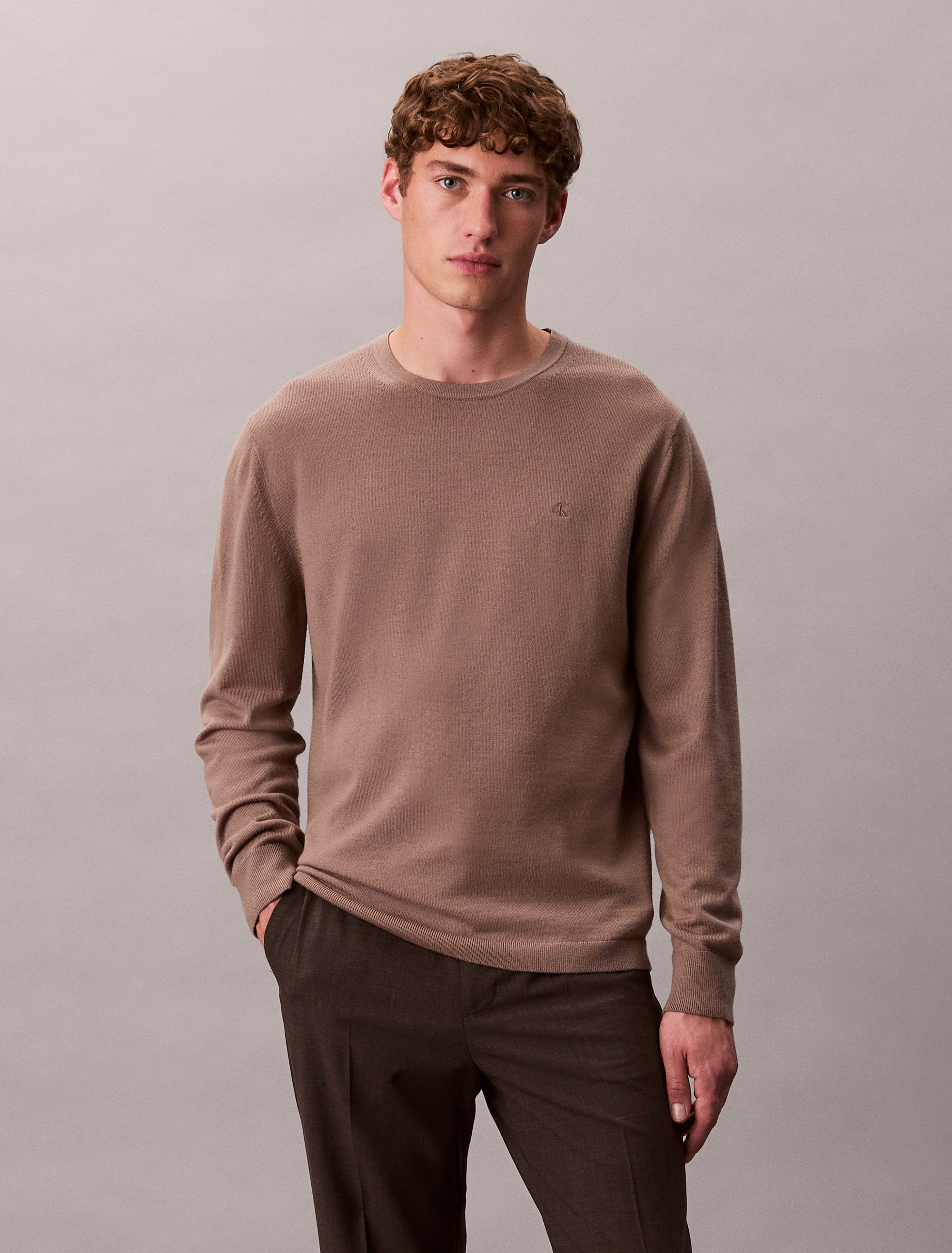 Calvin Klein Strickpullover »LS 100% MERINO CREW 14GG« Mit Rundhalsausschnitt, regular fit