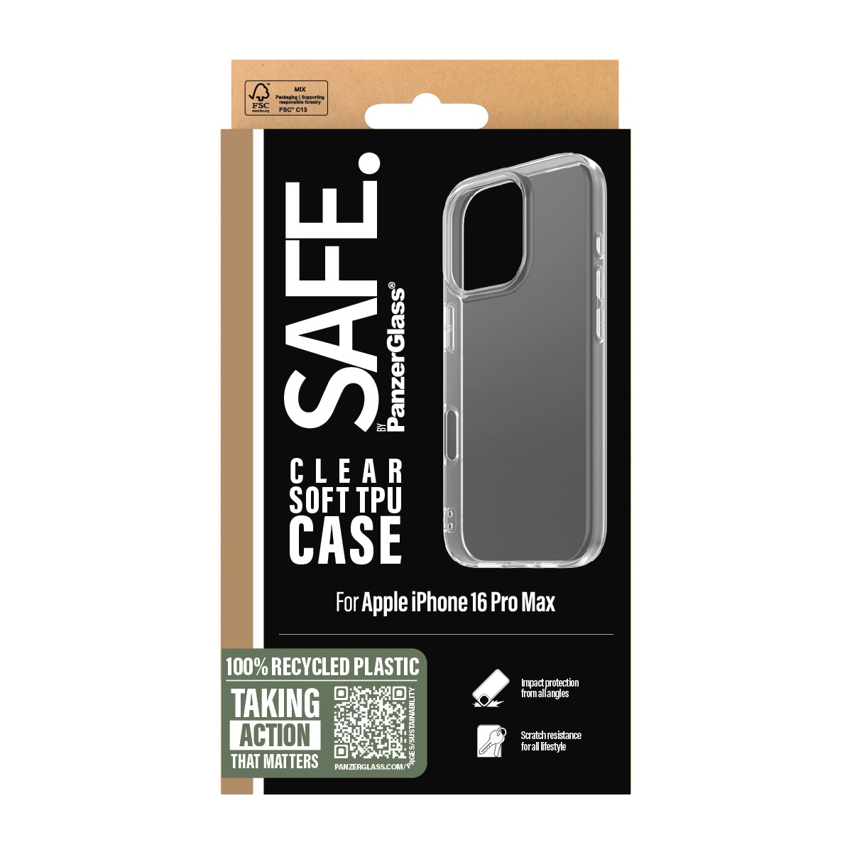 SAFE by PanzerGlass Handyhülle »Soft TPU Case für Apple iPhone 16 Pro Max«, Backcover, Schutzhülle, Handyschutzhülle, Case, Schutzcase, stossfest