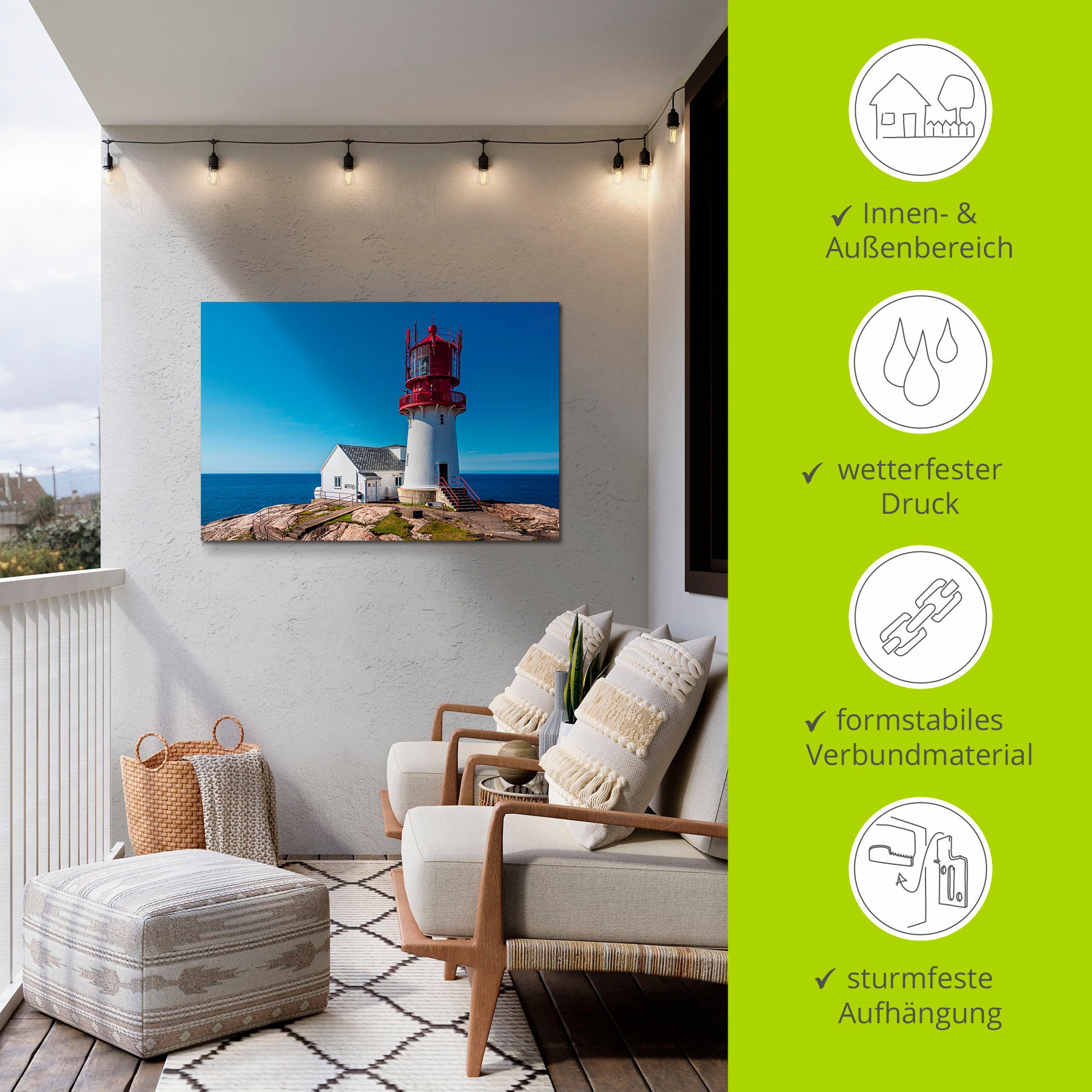 Artland Alu-Dibond-Druck »Der Leuchtturm Lindesnes Fyr in Norwegen«, Gebäude, (1 St.), für Innen- und Aussenbereich geeignet, Outdoorbild