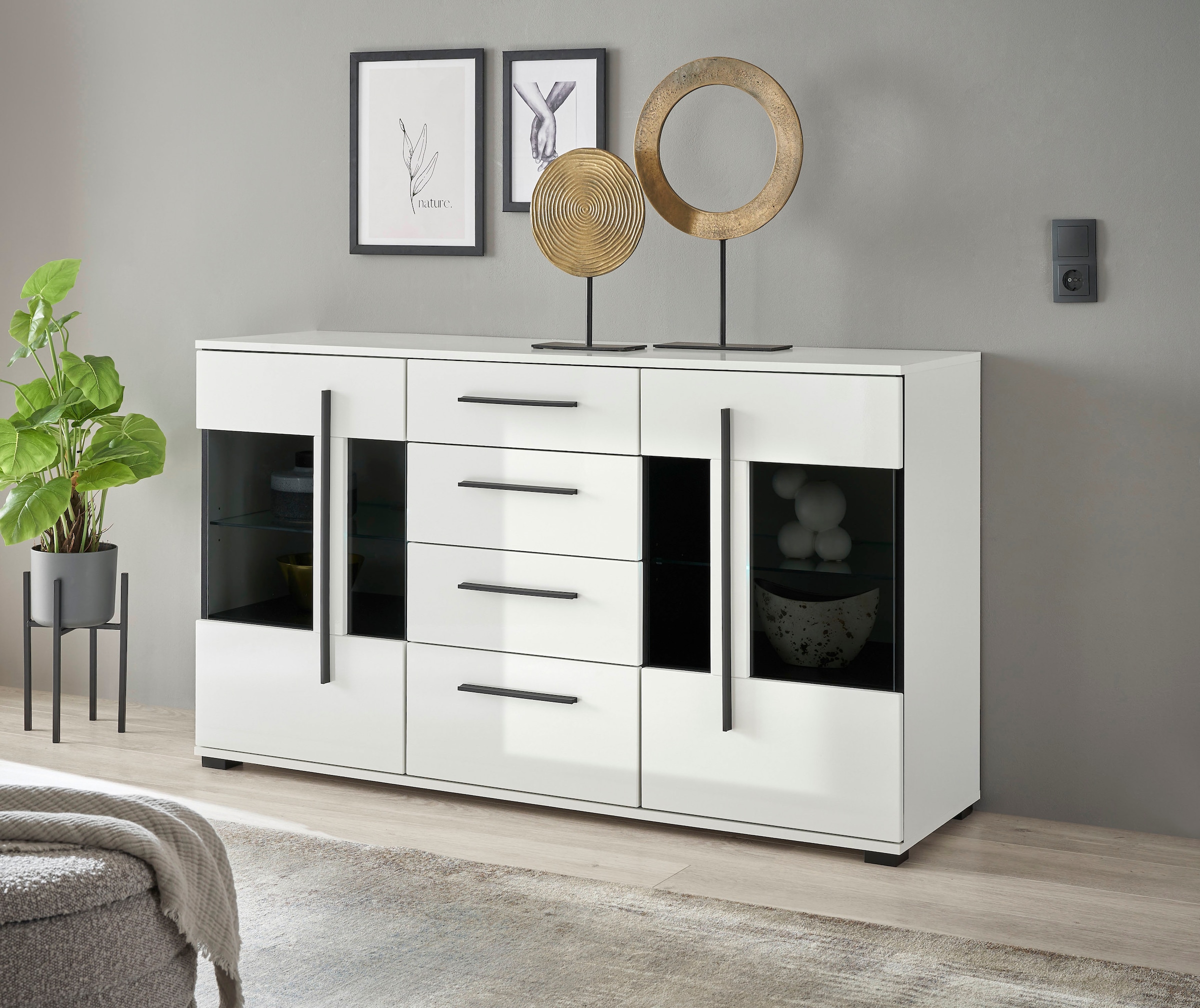 INOSIGN Sideboard »Cantara, moderner Schrank, Kommode in Eiche Evoke oder weiss«, schwarze Stangengriffe, ausreichend Stauraum, vielseitig einsetzbar