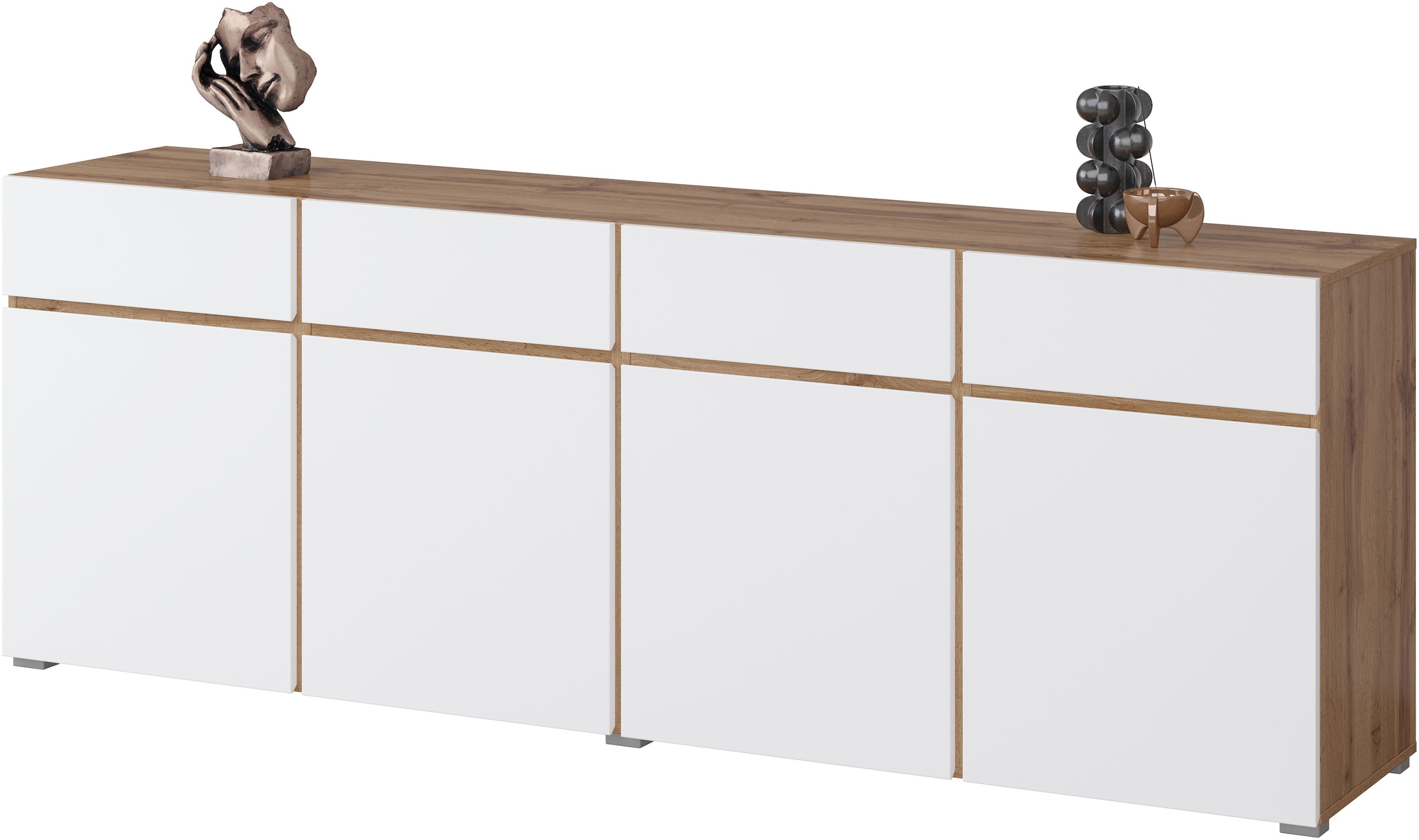 INOSIGN Sideboard »Cross,Breite 225 cm, moderne grifflose Kommode,4 Türen/4 Schubkästen«, Schubladenschrank mit viel Stauraum, Einlegeböden verstellbar