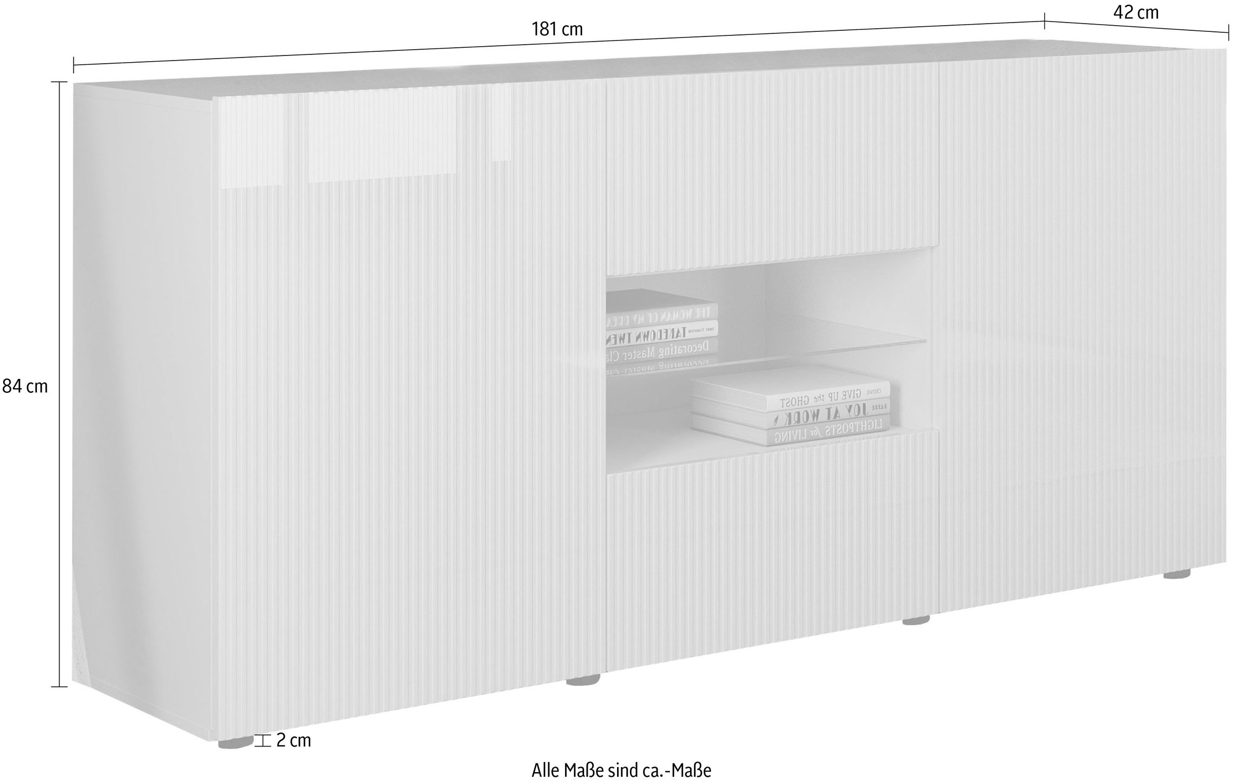 INOSIGN Sideboard »Rio Breite 181 cm, Kommode mit 2 Türen u. 2 Schubkästen,«, Anrichte, geriffelte Front, modern u. elegant, viel Stauraum
