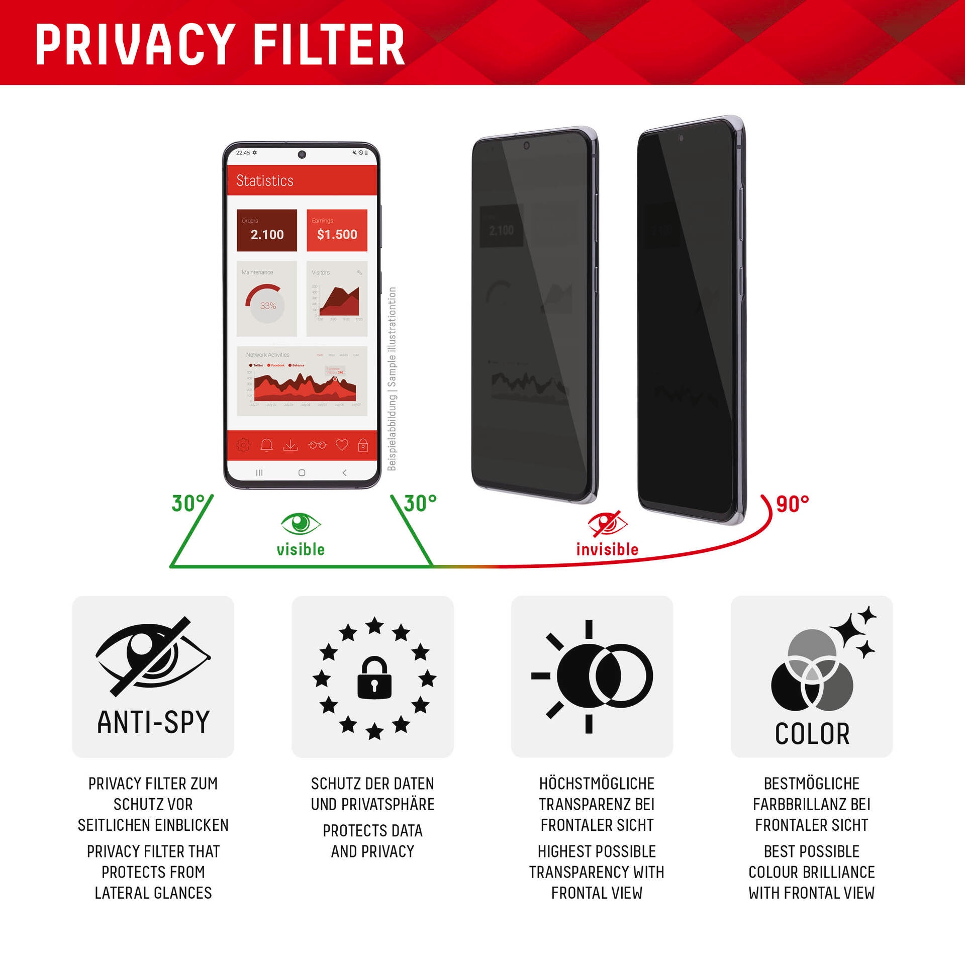 Displex Displayschutzglas »Privacy Glass«, für Samsung Galaxy S24, Blickschutz Displayschutzfolie Displayschutz kratzer-resistent 10H