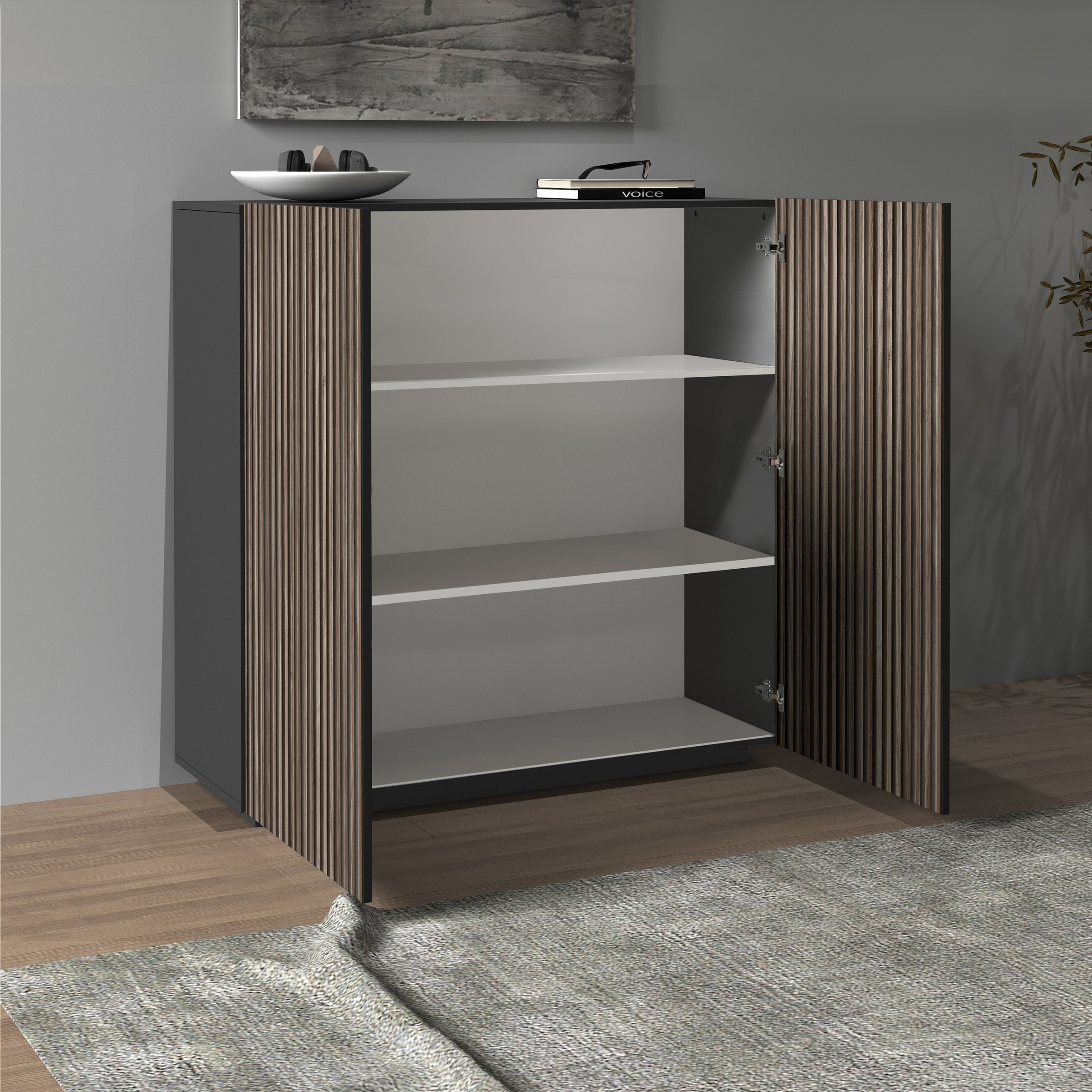 INOSIGN Highboard »Vega,Highboard,Kommode,120 cm«, mit 2 Türen,Fronten mit Rillen-Optik