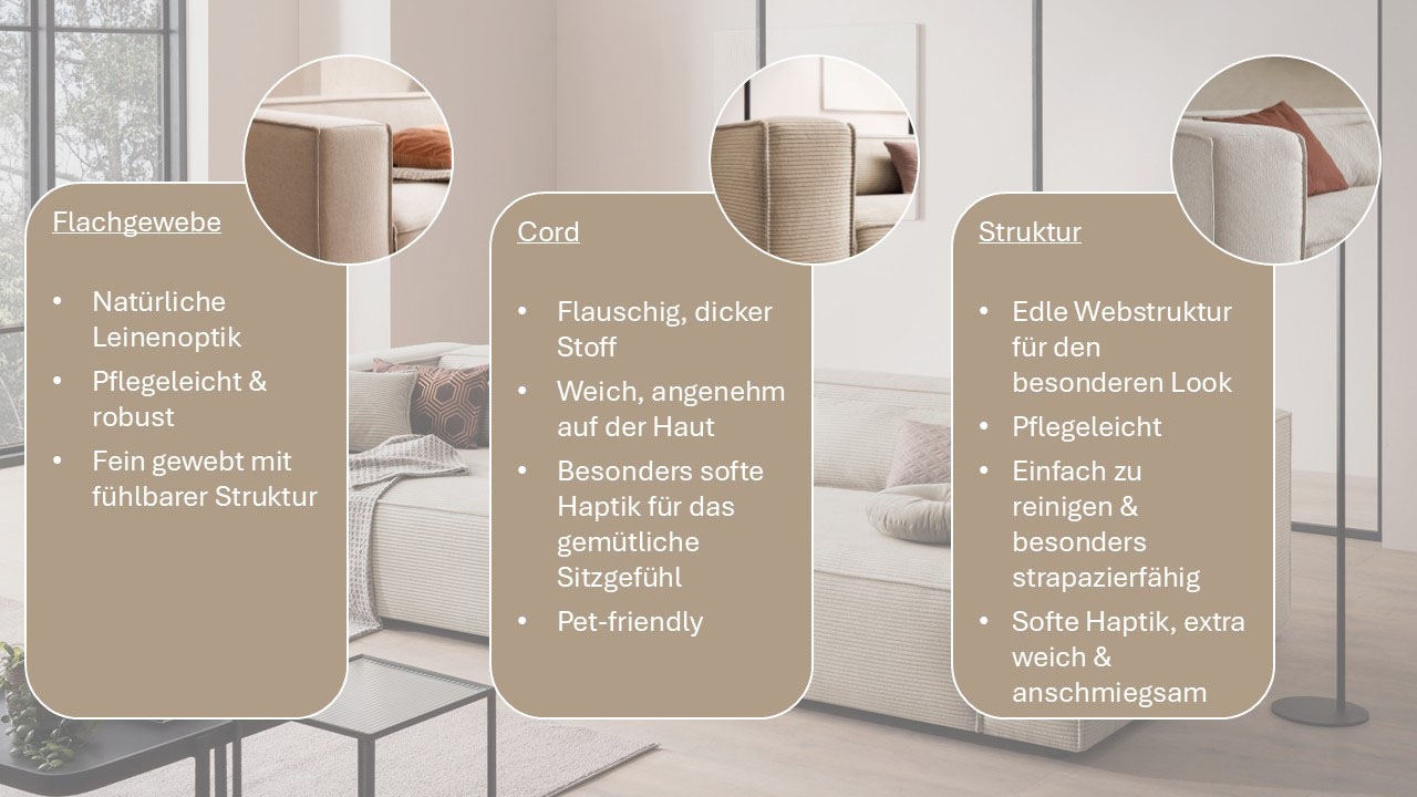 LeGer Home by Lena Gercke 3-Sitzer "PIARA XXL Struktur u. Leinenoptik, Sofa mit Kedernaht" schwarze Füße, bequemer Sitzkomfort, extra tiefe Sitzfläche