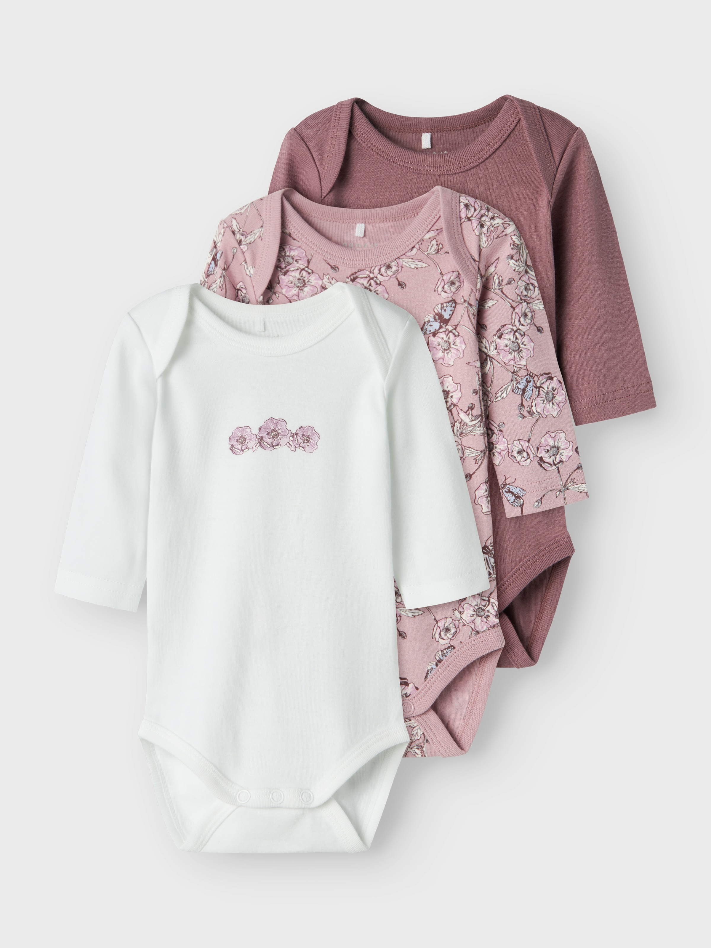 Name It Langarmbody »NBFBODY 3P LS GRAPE FLOWER NOOS« Packung, 3 Stk.