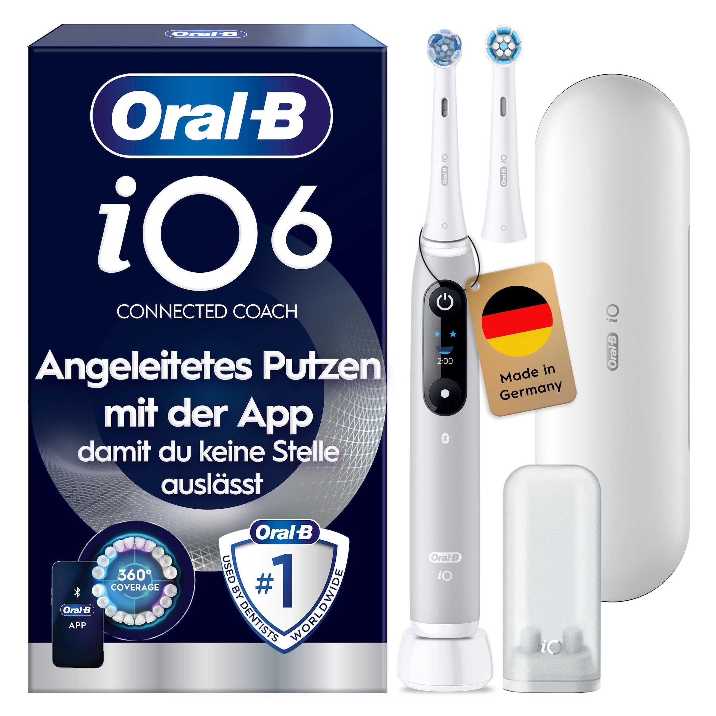 Oral-B Elektrische Zahnbürste "iO 6" 2 Stk. Aufsteckbürsten mit Magnet-Technologie, Display, 5 Putzmodi, Reiseetui