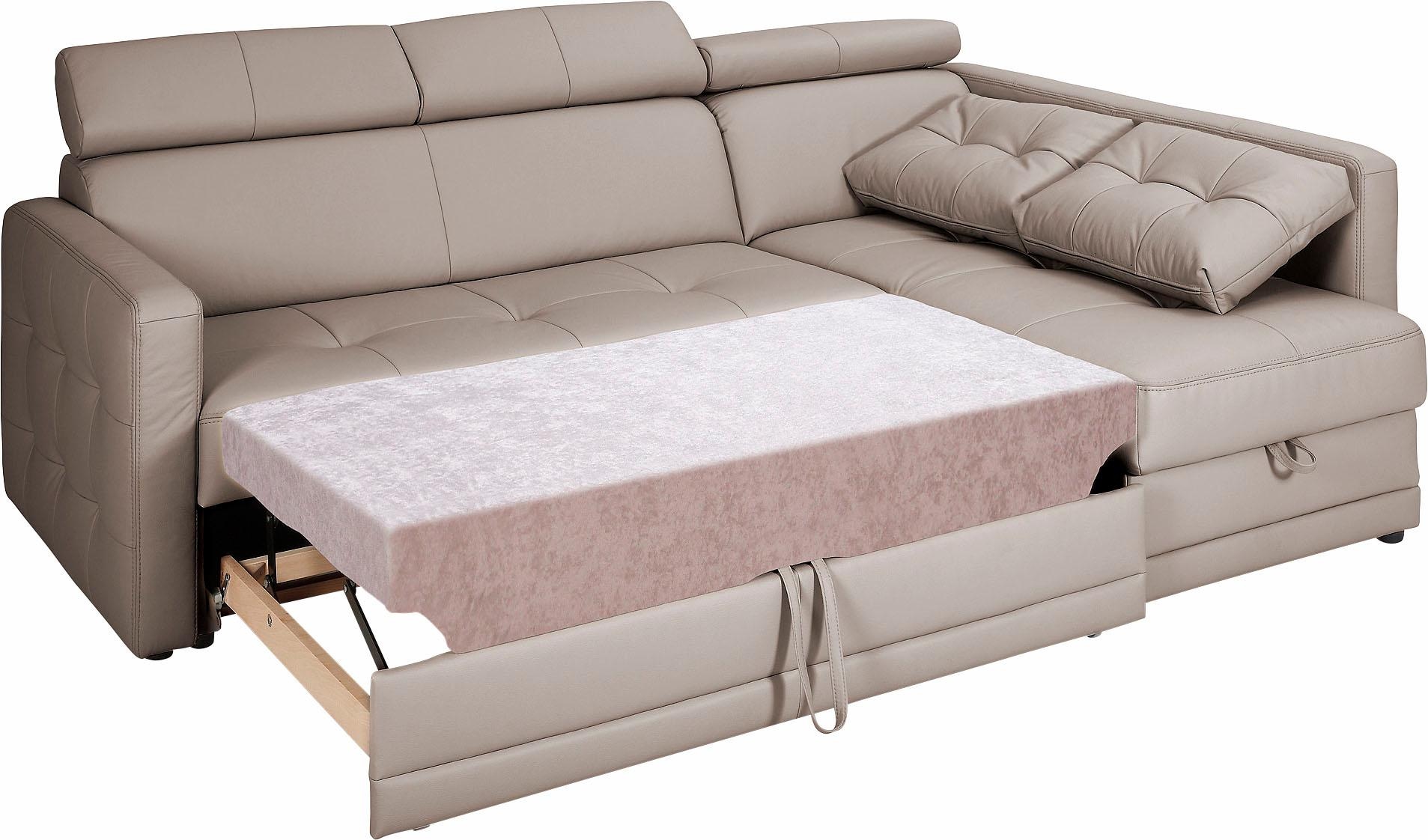 exxpo - sofa fashion Ecksofa »Arles, Federkern, zeitlos, Breite 225cm, L-Form«, wahlweise mit Bettfunktion und Bettkasten, inkl. Kopfteilverstellung
