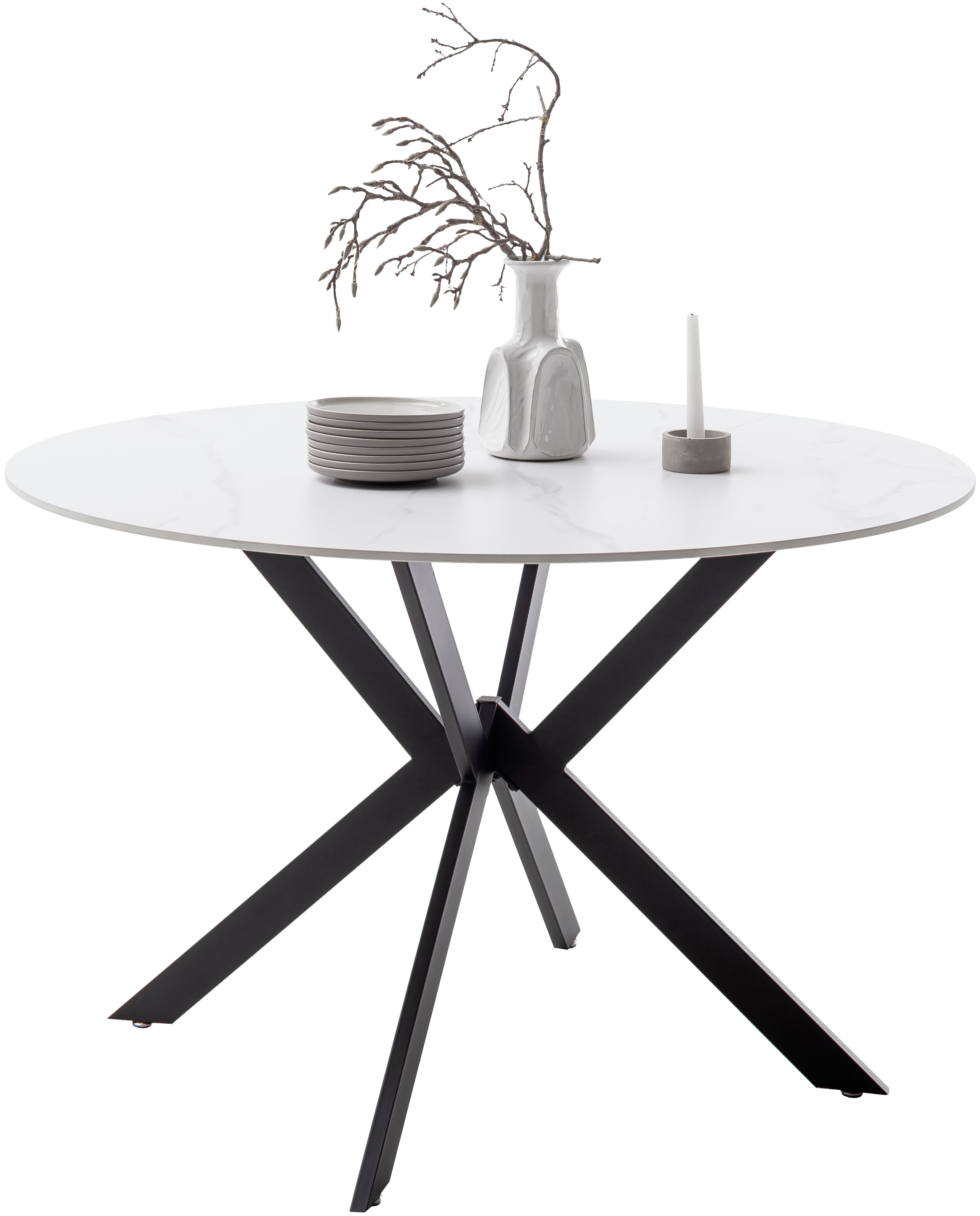MCA furniture Esstisch »UBATE Vierfusstisch«, (1 St.), Keramik, Metall, weiss marmoriert, dining table, 4-6 Personen