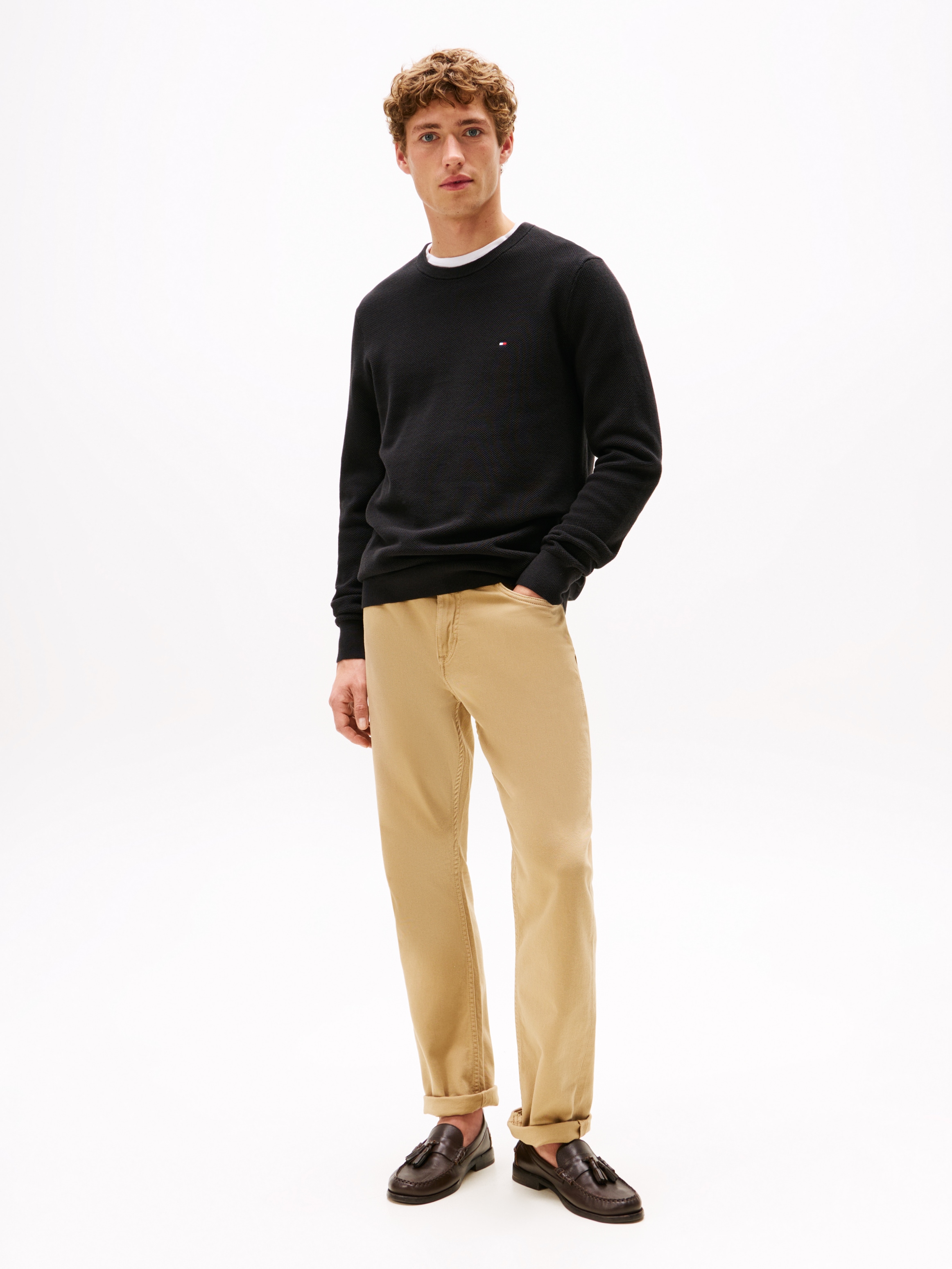 Tommy Hilfiger Rundhalspullover »ESSENTIAL STRUCTURE CREW NECK mit Struktur und Label«, unifarben, casual, regular fit, Baumwolle, Rundhals