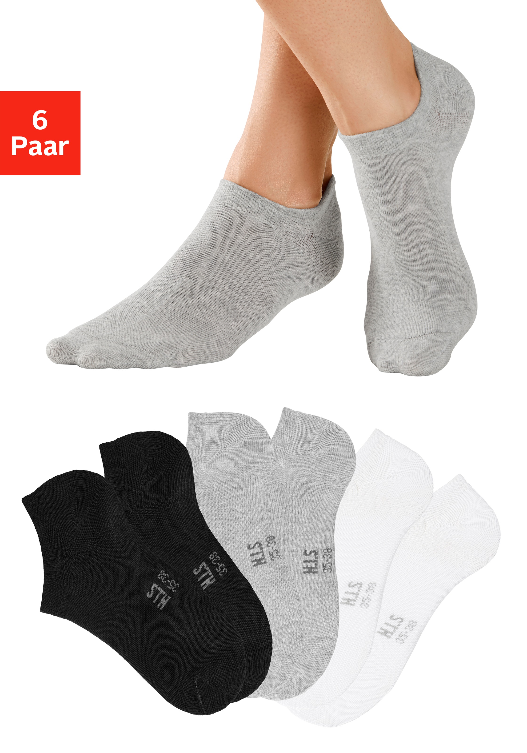 H.I.S Sneakersocken "Damen Herren Unsichtbare Sneaker Socken, Loafer Socken" Packung, 6 Stk. tlg. mit besonders kurzem Schaft