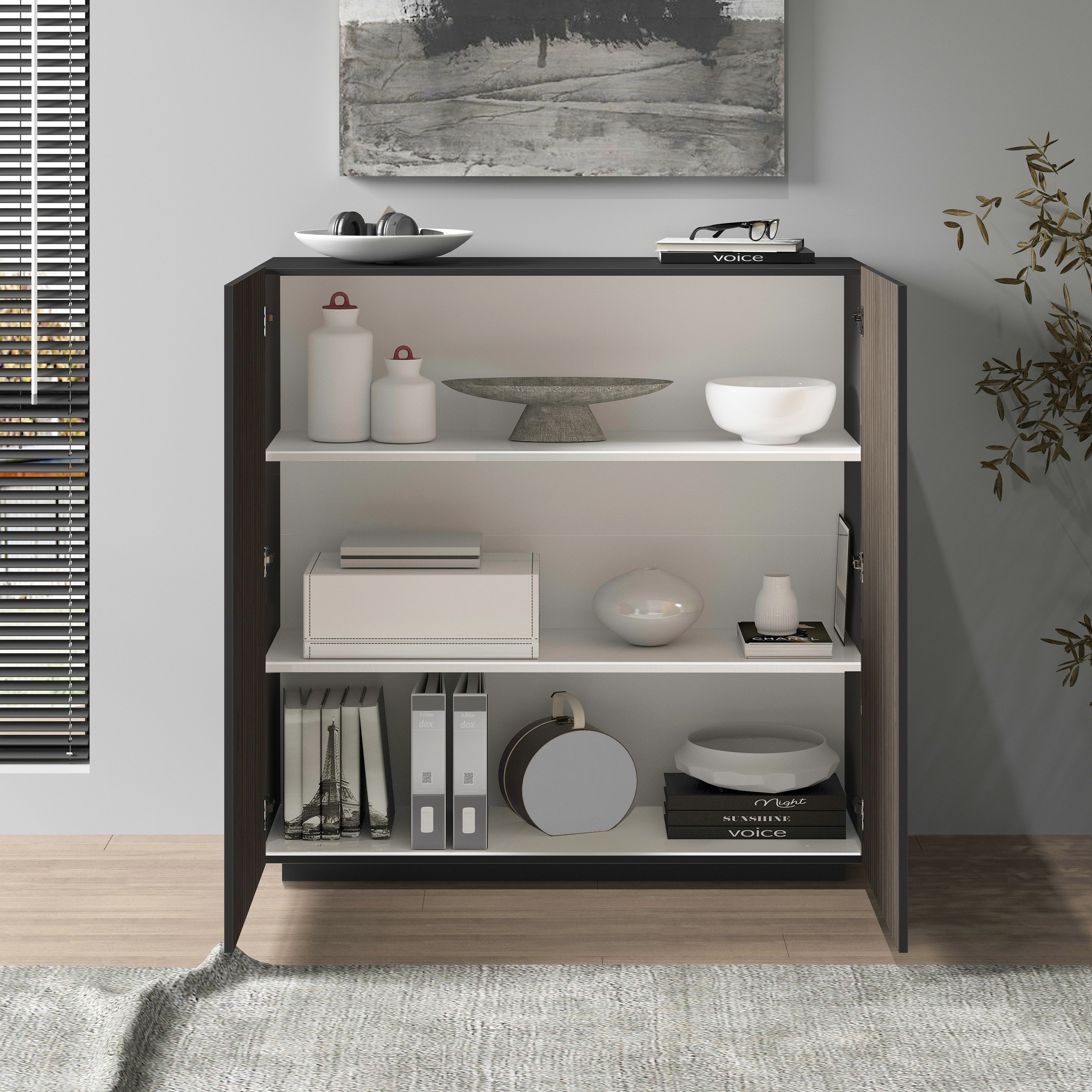 INOSIGN Highboard »Vega,Highboard,Kommode,120 cm«, mit 2 Türen,Fronten mit Rillen-Optik