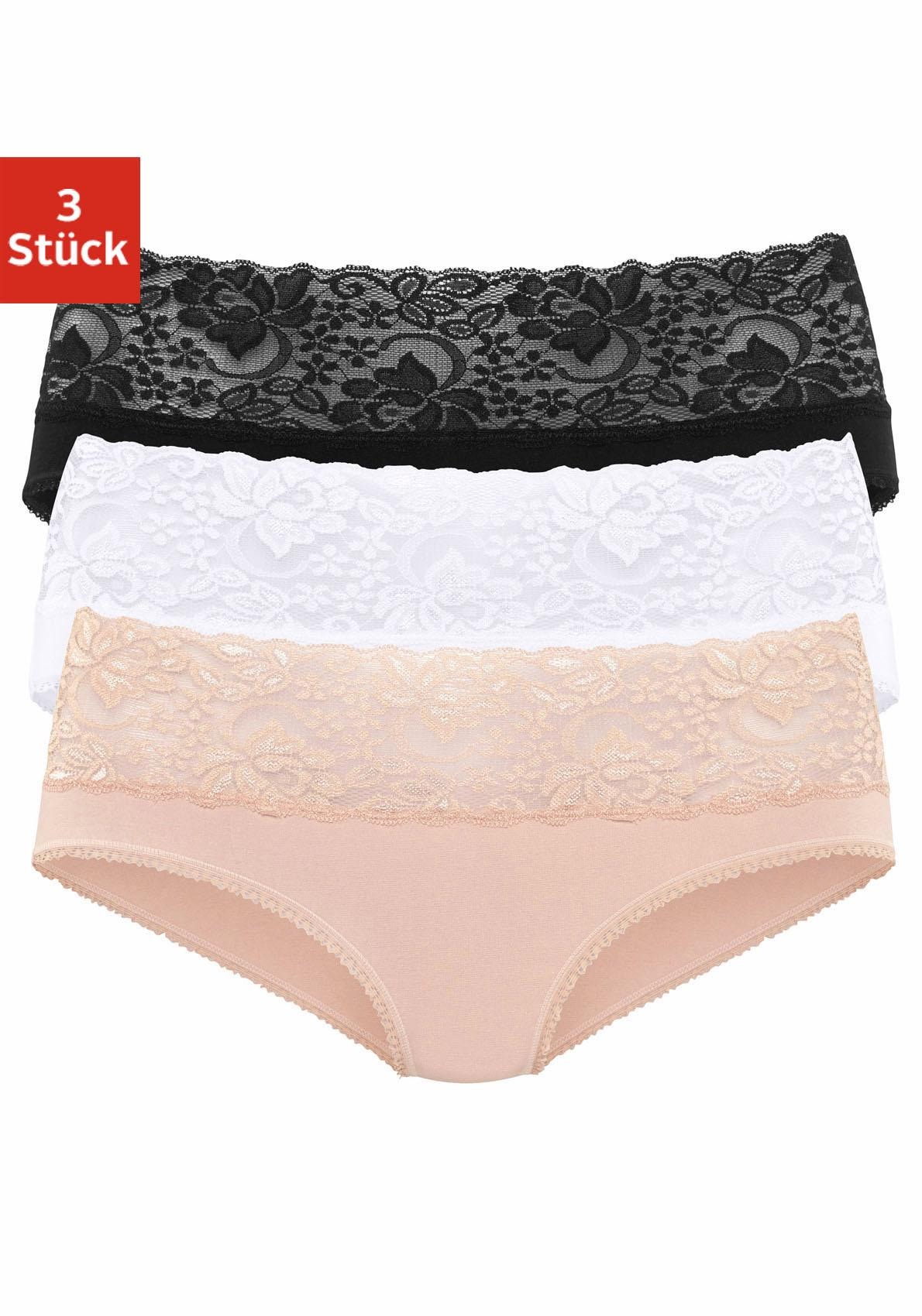 Vivance Slip, (Packung, floraler online Schweiz bei mit elastischer Jelmoli-Versand Baumwolle 3 bestellen St.), Spitze aus