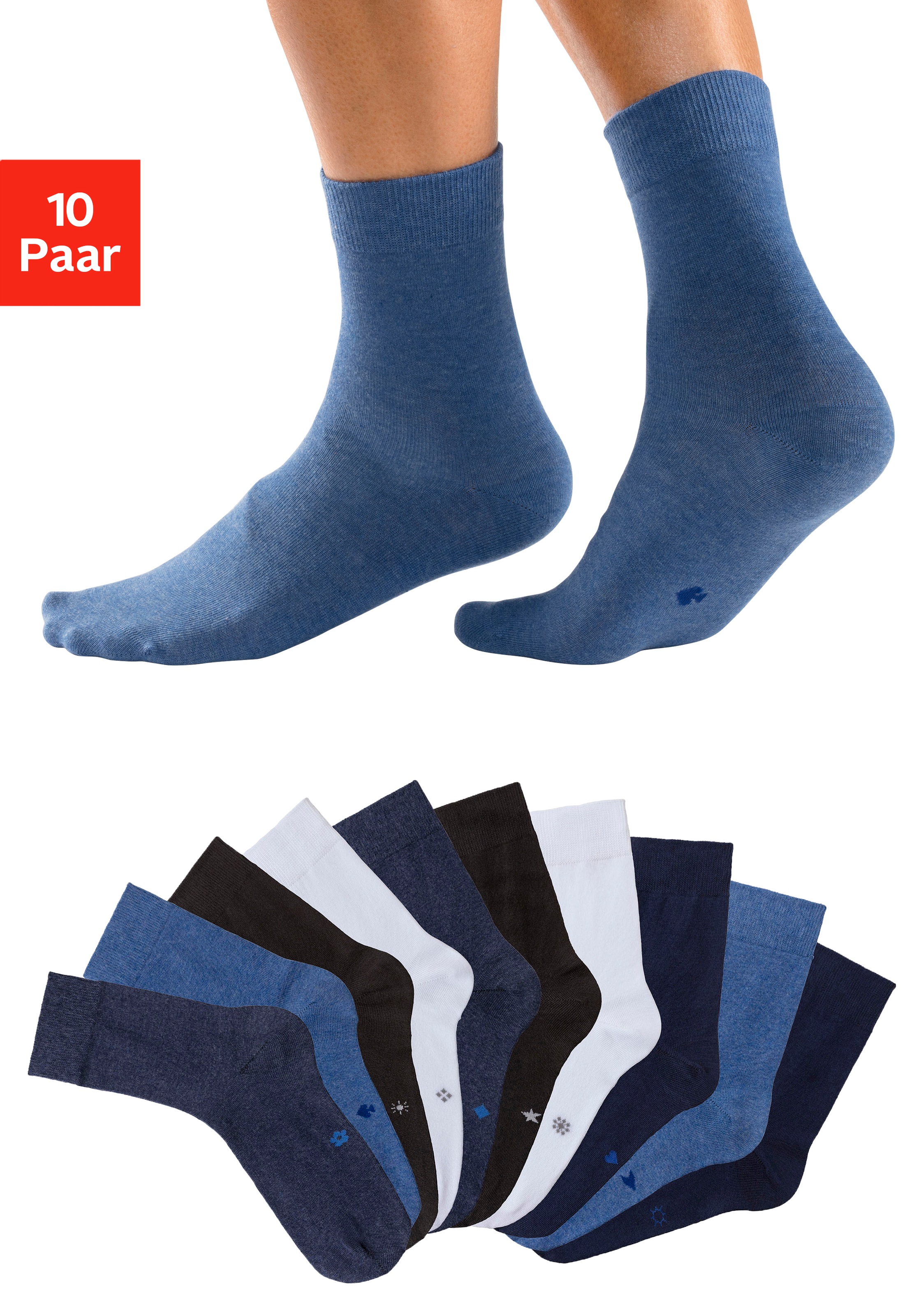 H.I.S Basicsocken "Damen Herren Business Socken, Anzugsocken ohne Gummibund" Packung, 10 Paar tlg. mit eingestrickten Symbolen