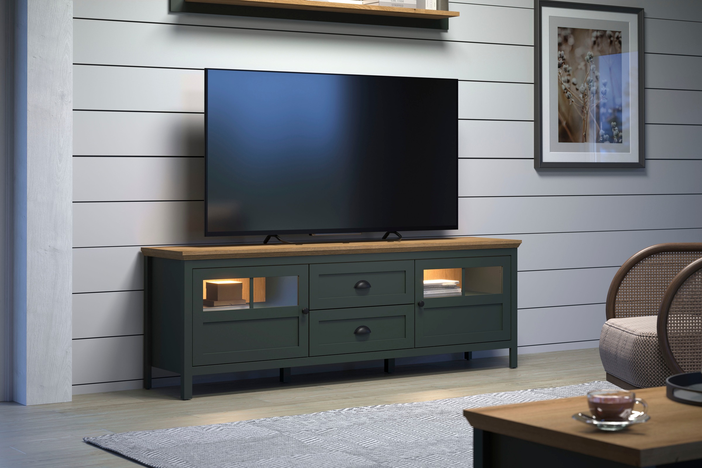 Home affaire TV-Board »Vienna«, (1 St.), Lowboard mit Beleuchtung und Vollauszug-Schublade - B/T/H 184/45/64 cm