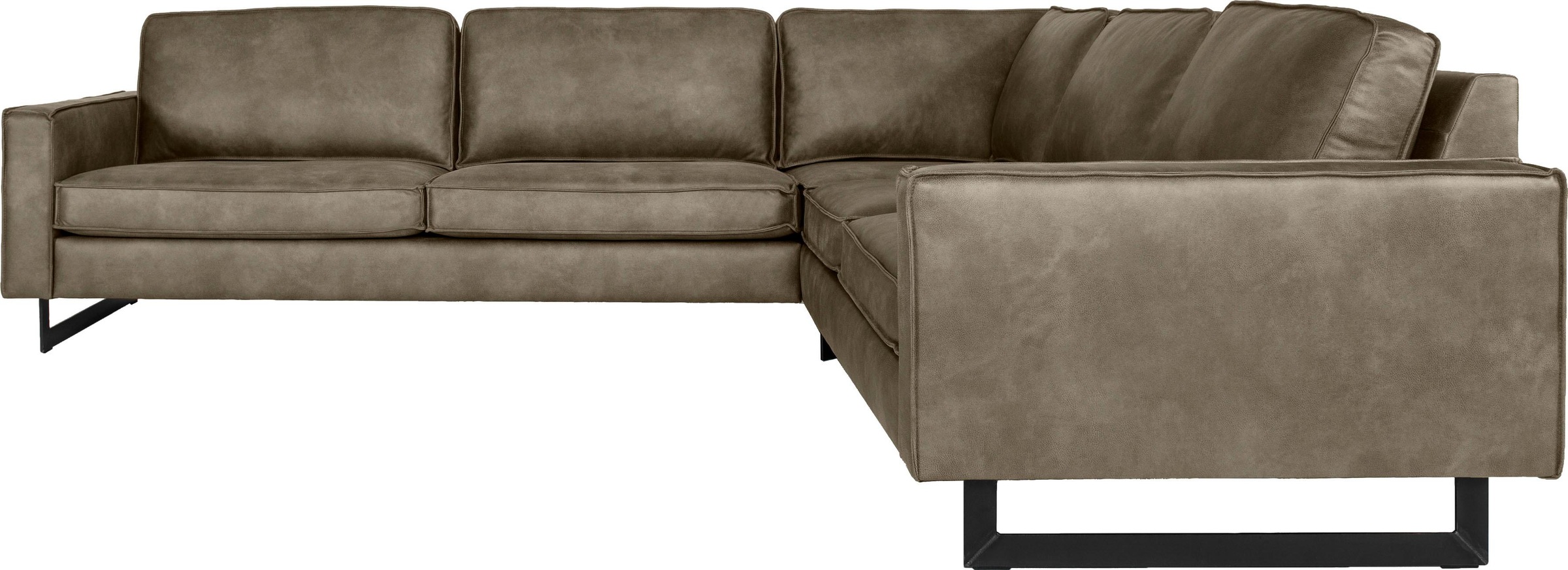 Places of Style Ecksofa »Pinto, XXL, 250/290 cm, langer Schenkel, Ottomane«, Cord, Chenille, Lederoptik, mit Keder, Metallfüsse, Wellenunterfederung