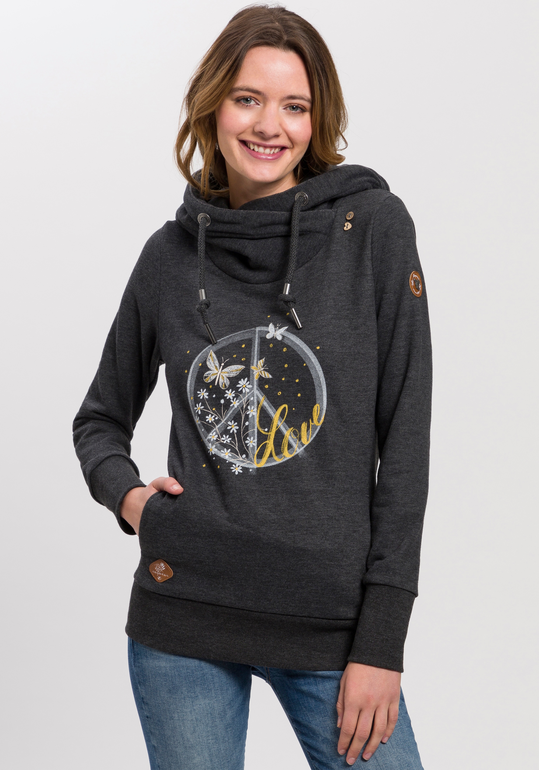 Ragwear Sweater »GRIPY BUTTON PEACE O«, mit Statement-Print