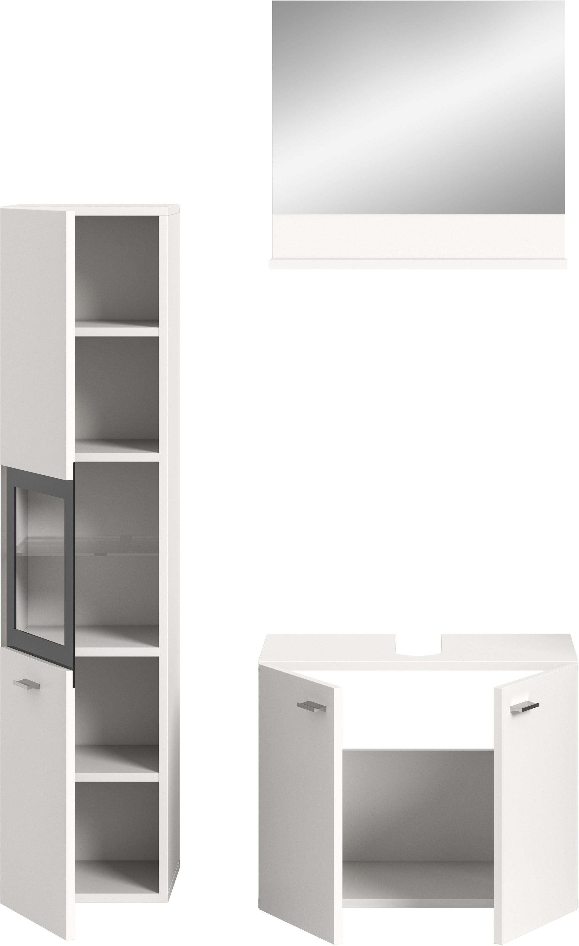 welltime Badmöbel-Set »Tampa, Breite 102cm, 3-teilig«, (3 St.), Waschbeckenunterschrank, Spiegel, Hochschrank